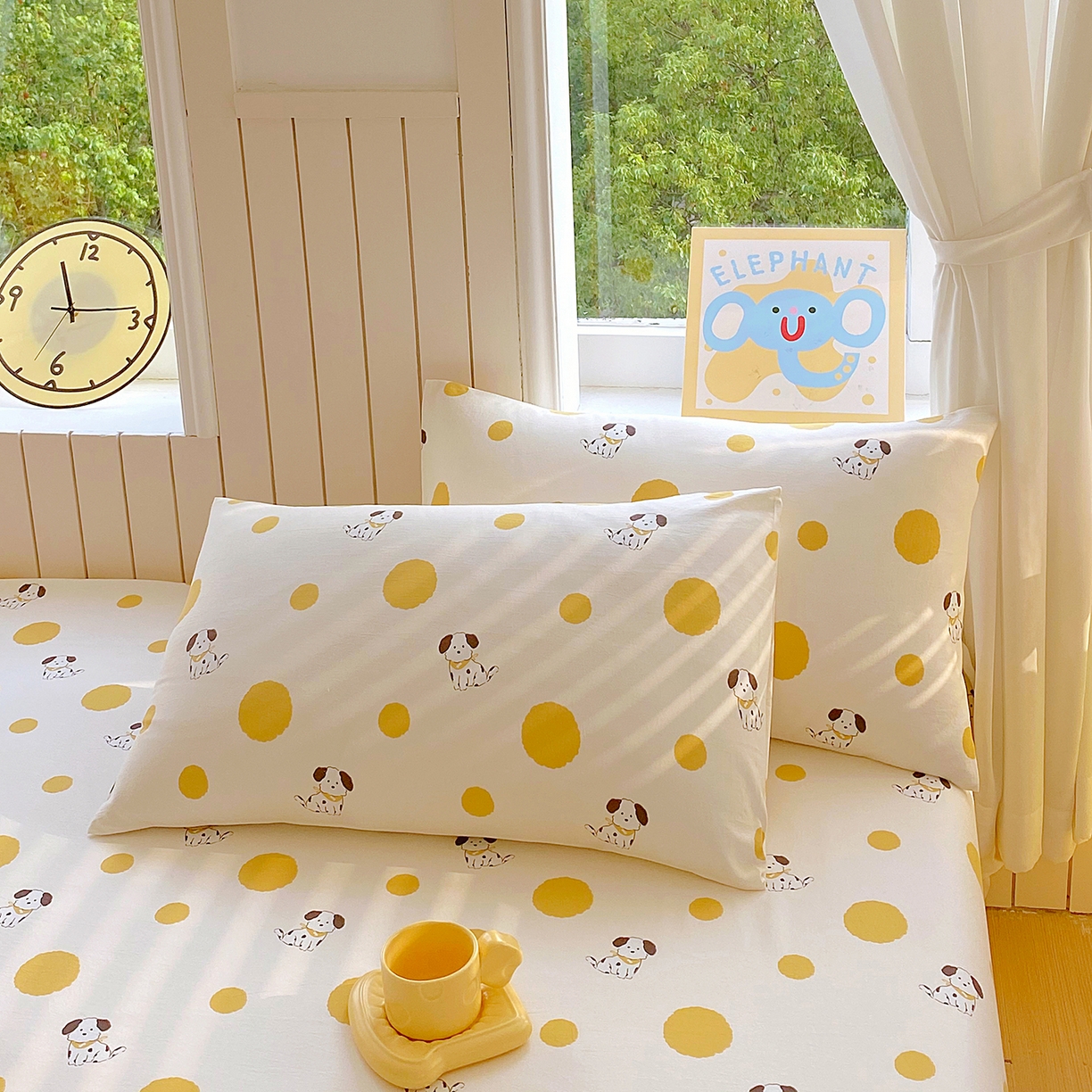 91家纺网 家纺一手货源 找家纺 悦织湾家纺 2026新款斜纹加厚水洗棉超细斜（加厚）床笠单床笠床笠单件-席梦思保护套 床笠-波点小狗