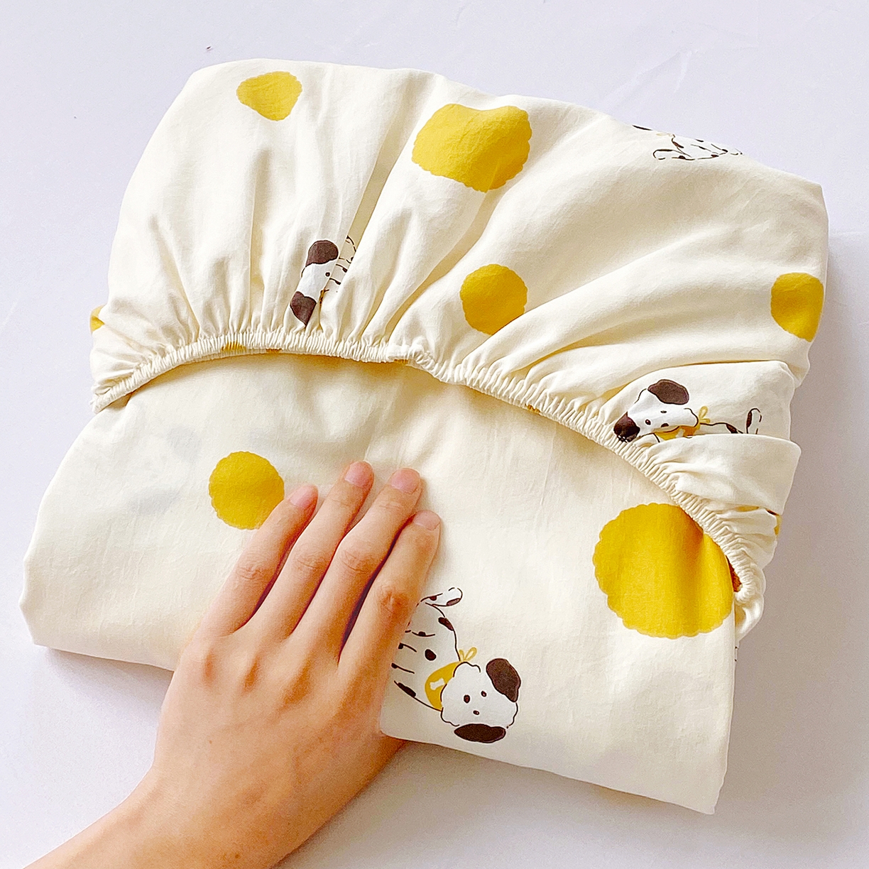 91家纺网 家纺一手货源 找家纺 悦织湾家纺 2026新款斜纹加厚水洗棉超细斜（加厚）床笠单床笠床笠单件-席梦思保护套 床笠-波点小狗