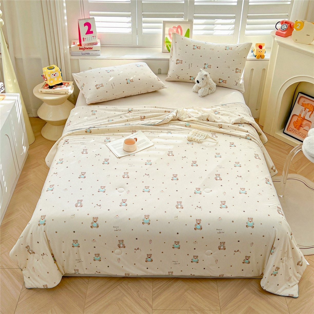 91家纺网 家纺一手货源 找家纺 优被业 2026新款A类牛奶丝针织棉软糯凉感大豆夏被空调被夏凉被(20%大豆国标包检测） 晚安熊