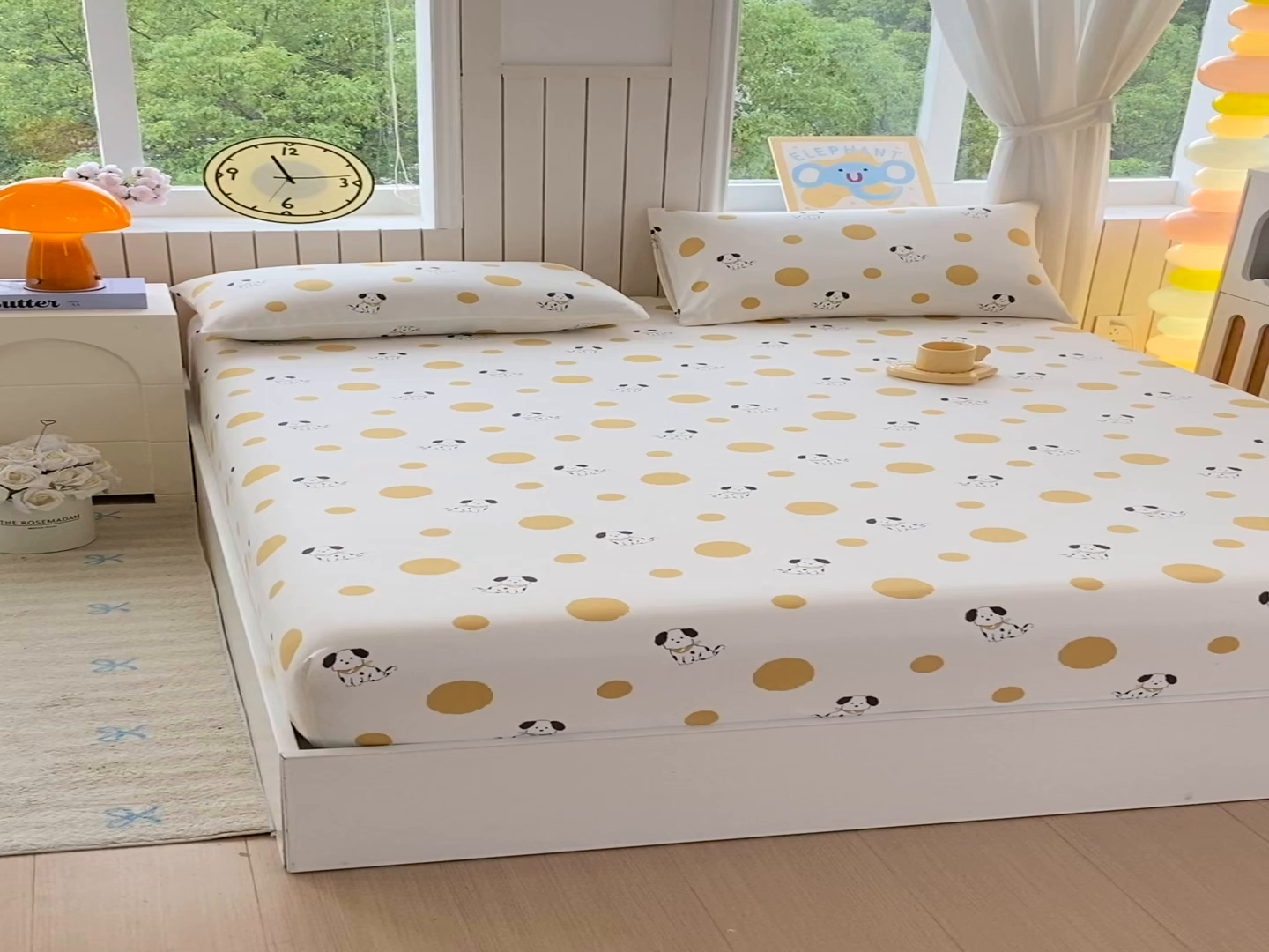 91家纺网 家纺一手货源 找家纺 悦织湾家纺 2026新款斜纹加厚水洗棉超细斜（加厚）床笠单床笠床笠单件-席梦思保护套 床笠-波点小狗