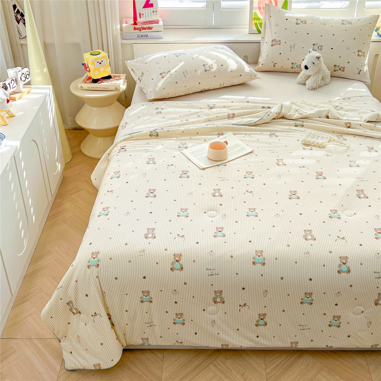 91家纺网 家纺一手货源 找家纺 优被业 2026新款A类牛奶丝针织棉软糯凉感大豆夏被空调被夏凉被(20%大豆国标包检测） 晚安熊