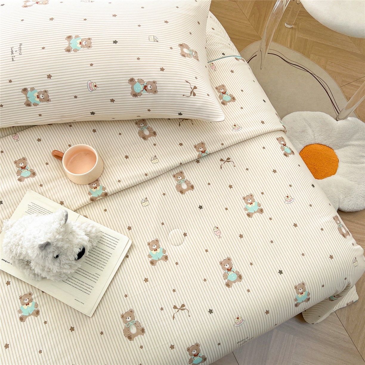 91家纺网 家纺一手货源 找家纺 优被业 2026新款A类牛奶丝针织棉软糯凉感大豆夏被空调被夏凉被(20%大豆国标包检测） 晚安熊