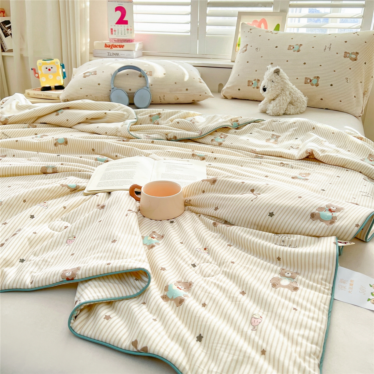 91家纺网 家纺一手货源 找家纺 优被业 2026新款A类牛奶丝针织棉软糯凉感大豆夏被空调被夏凉被(20%大豆国标包检测） 晚安熊