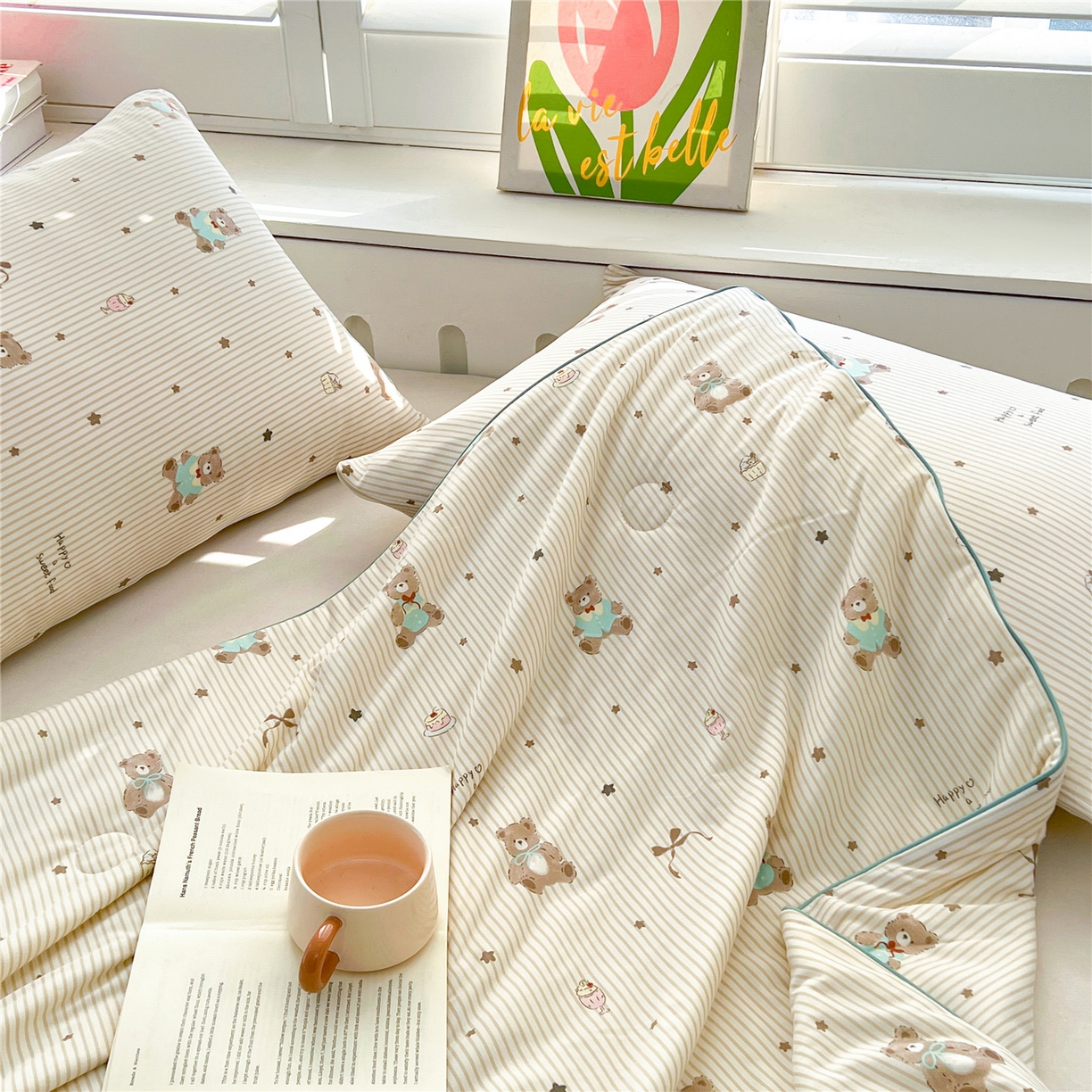 91家纺网 家纺一手货源 找家纺 优被业 2026新款A类牛奶丝针织棉软糯凉感大豆夏被空调被夏凉被(20%大豆国标包检测） 晚安熊