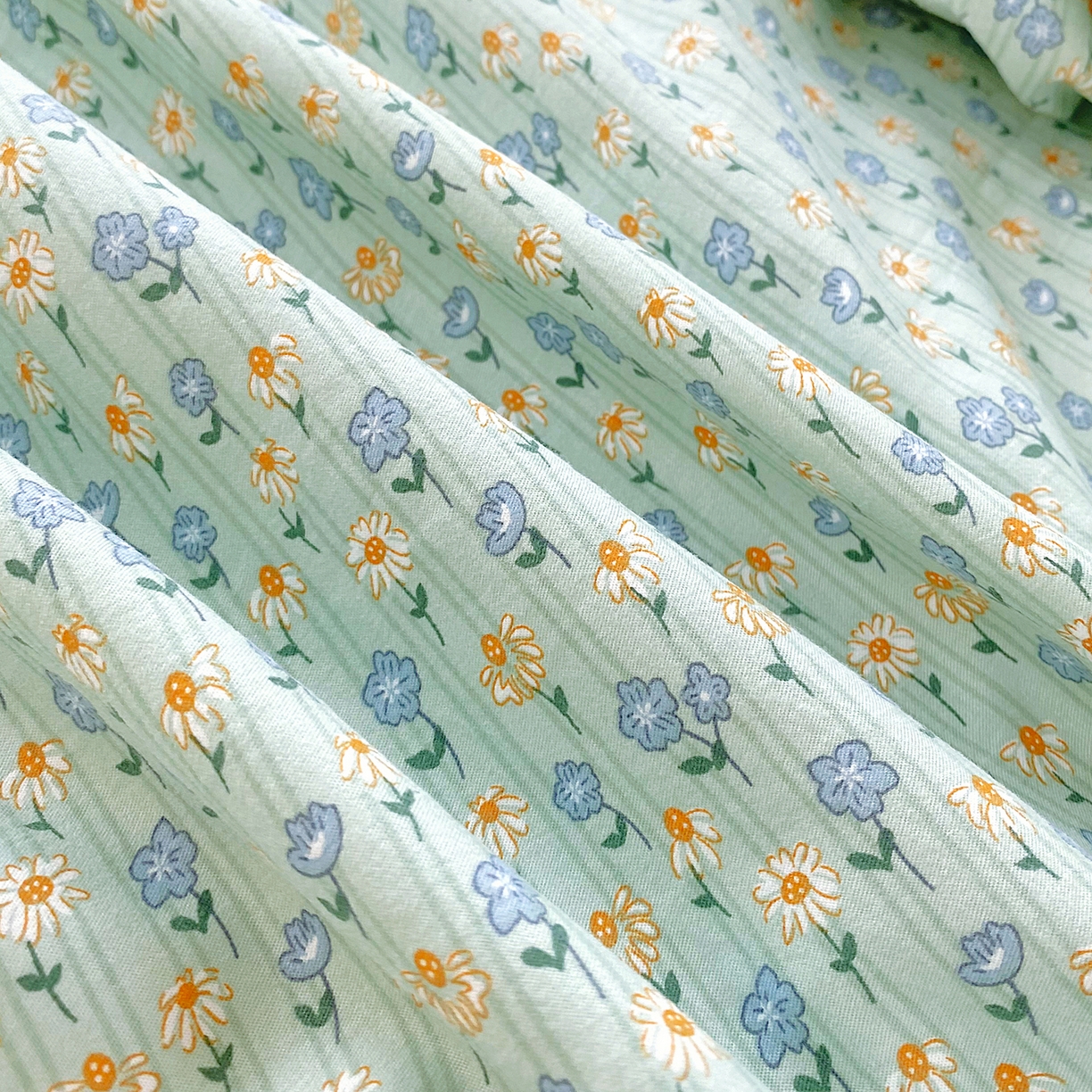 91家纺网 家纺一手货源 找家纺 悦织湾家纺 2026新款斜纹加厚水洗棉超细斜（加厚）床笠单床笠床笠单件-席梦思保护套 床笠-雏菊浅绿