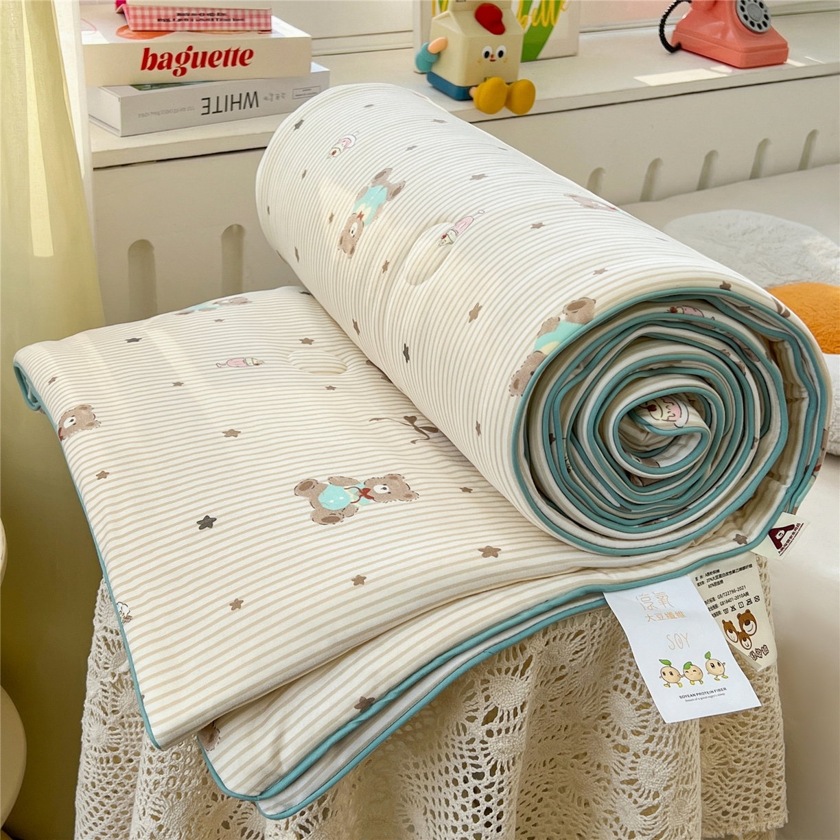 91家纺网 家纺一手货源 找家纺 优被业 2026新款A类牛奶丝针织棉软糯凉感大豆夏被空调被夏凉被(20%大豆国标包检测） 晚安熊