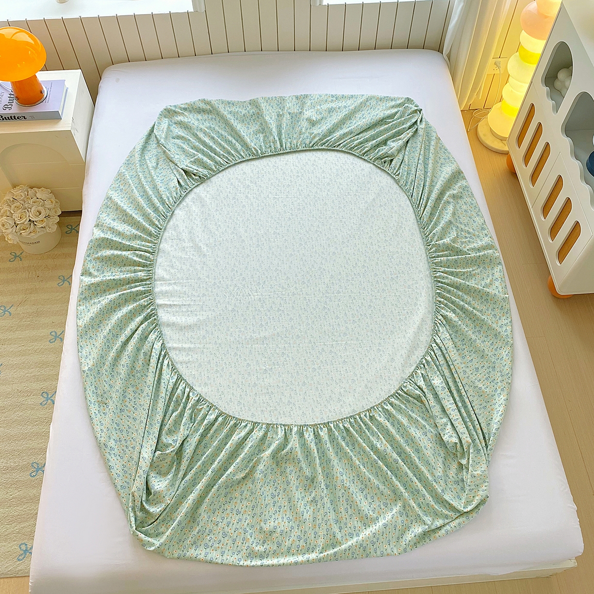 91家纺网 家纺一手货源 找家纺 悦织湾家纺 2026新款斜纹加厚水洗棉超细斜（加厚）床笠单床笠床笠单件-席梦思保护套 床笠-雏菊浅绿