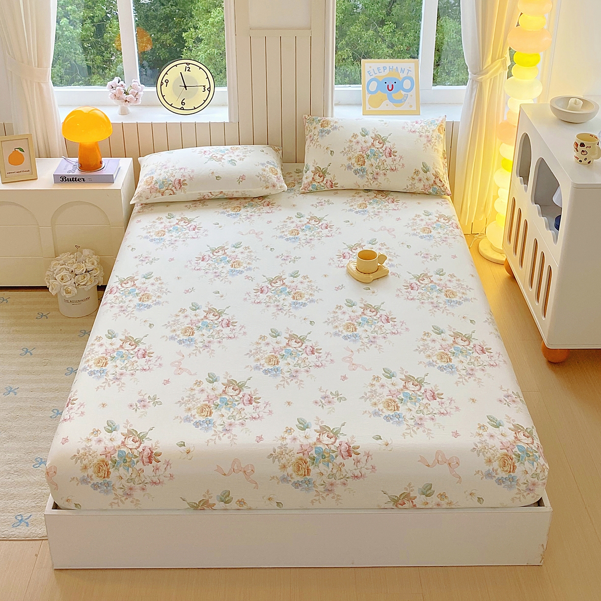 悦织湾家纺 2026新款斜纹加厚水洗棉超细斜（加厚）床笠单床笠床笠单件-席梦思保护套 床笠-春和景明