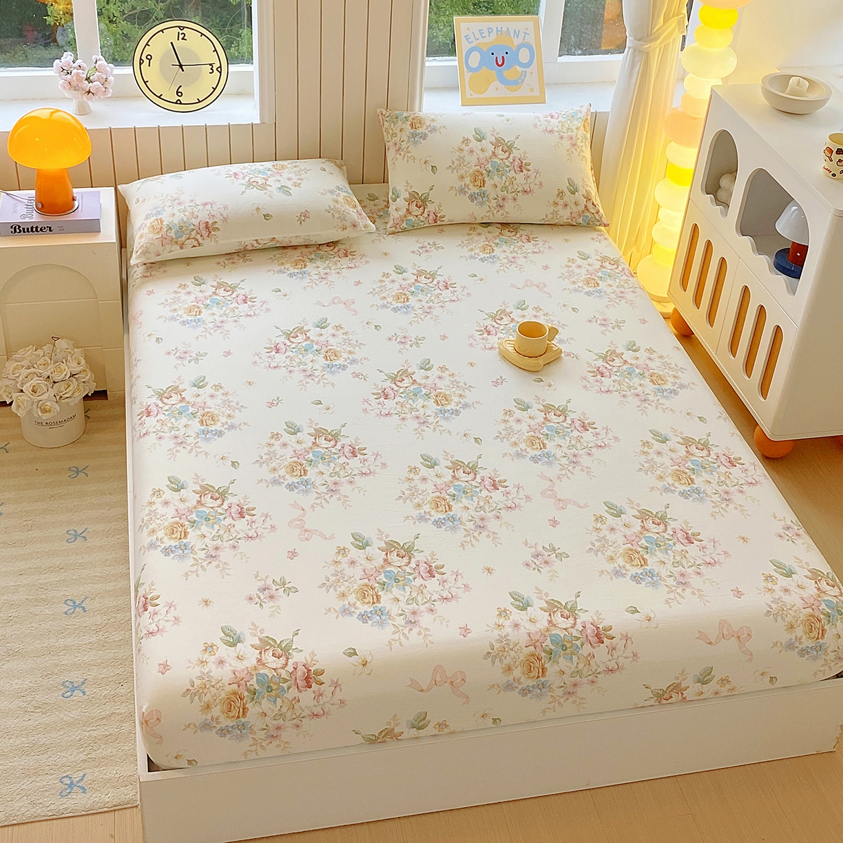 91家纺网 家纺一手货源 找家纺 悦织湾家纺 2026新款斜纹加厚水洗棉超细斜（加厚）床笠单床笠床笠单件-席梦思保护套 床笠-春和景明