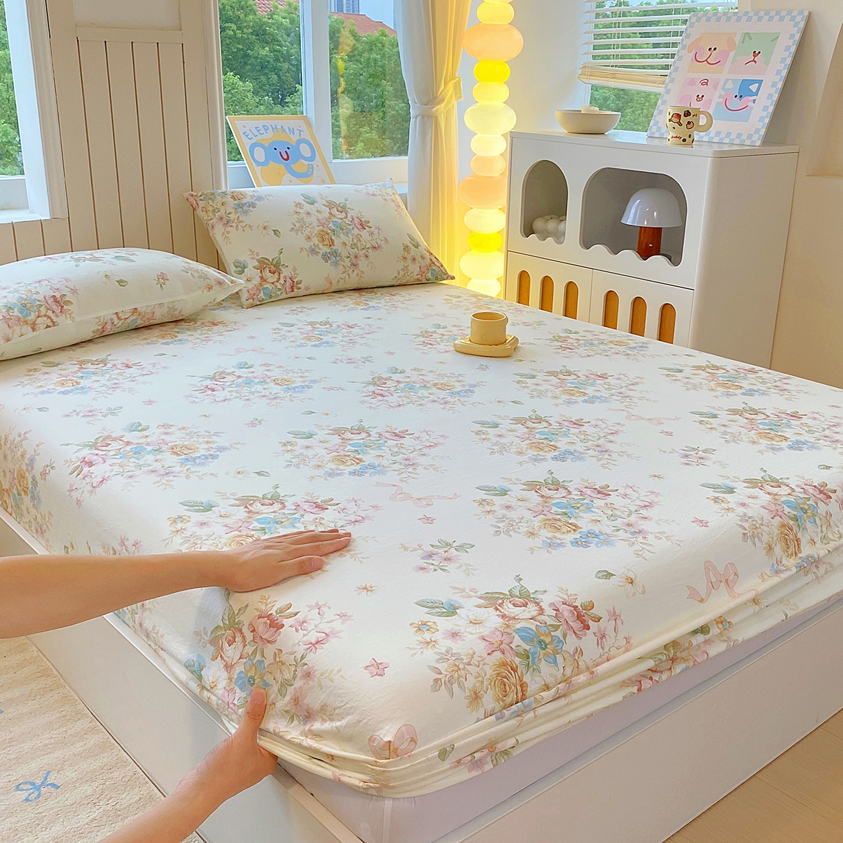 91家纺网 家纺一手货源 找家纺 悦织湾家纺 2026新款斜纹加厚水洗棉超细斜（加厚）床笠单床笠床笠单件-席梦思保护套 床笠-春和景明