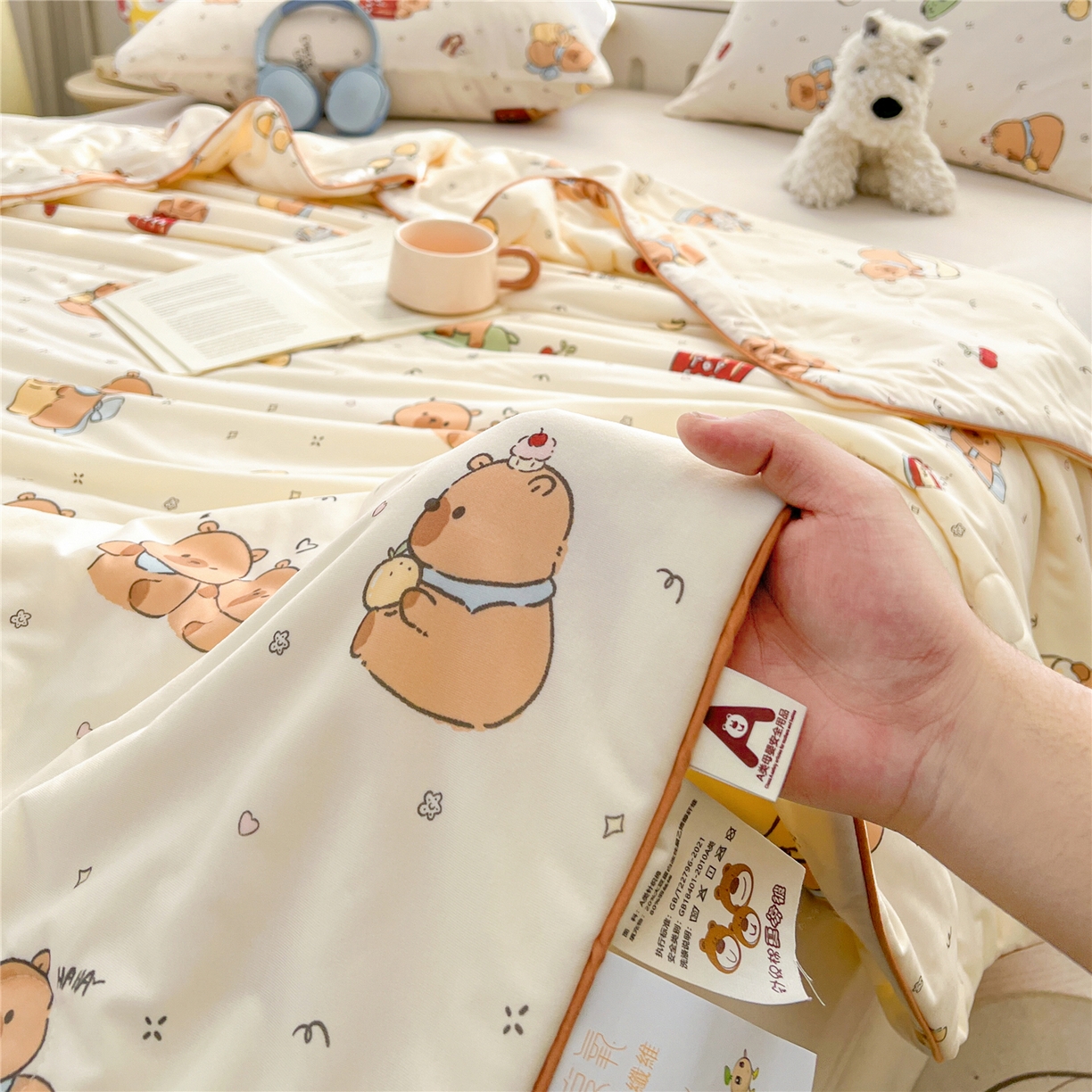 91家纺网 家纺一手货源 找家纺 优被业 2026新款A类牛奶丝针织棉软糯凉感大豆夏被空调被夏凉被(20%大豆国标包检测） 小卡皮