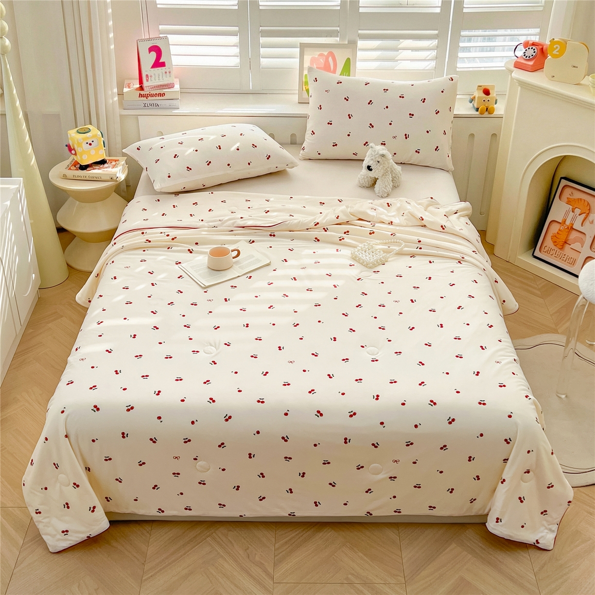 91家纺网 家纺一手货源 找家纺 优被业 2026新款A类牛奶丝针织棉软糯凉感大豆夏被空调被夏凉被(20%大豆国标包检测） 小樱桃