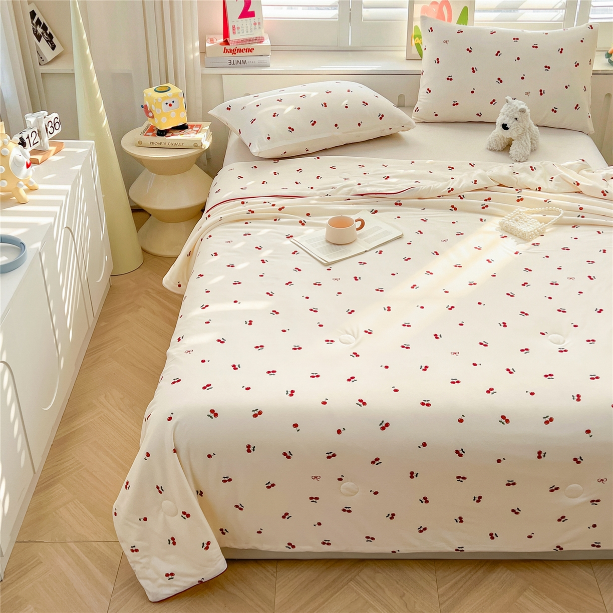 91家纺网 家纺一手货源 找家纺 优被业 2026新款A类牛奶丝针织棉软糯凉感大豆夏被空调被夏凉被(20%大豆国标包检测） 小樱桃