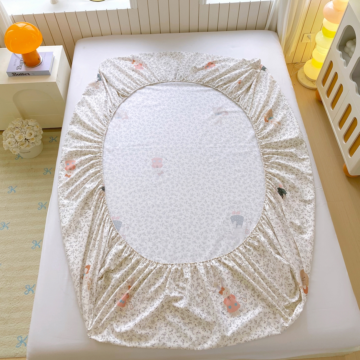 91家纺网 家纺一手货源 找家纺 悦织湾家纺 2026新款斜纹加厚水洗棉超细斜（加厚）床笠单床笠床笠单件-席梦思保护套 床笠-花园小兔