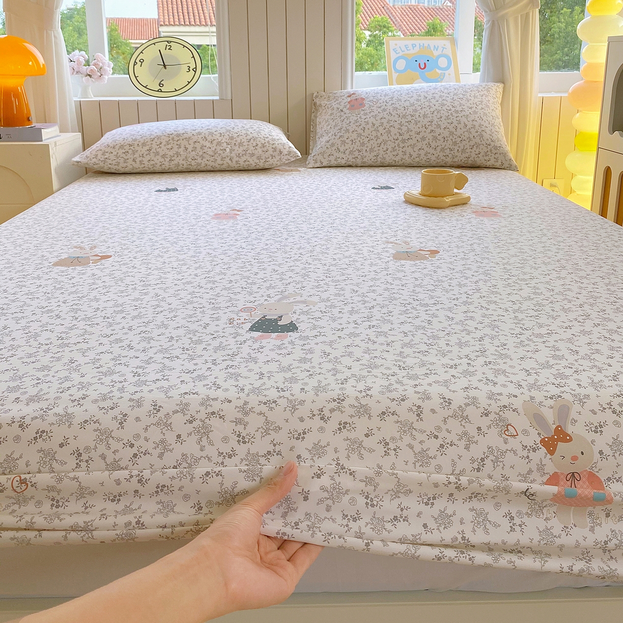 91家纺网 家纺一手货源 找家纺 悦织湾家纺 2026新款斜纹加厚水洗棉超细斜（加厚）床笠单床笠床笠单件-席梦思保护套 床笠-花园小兔