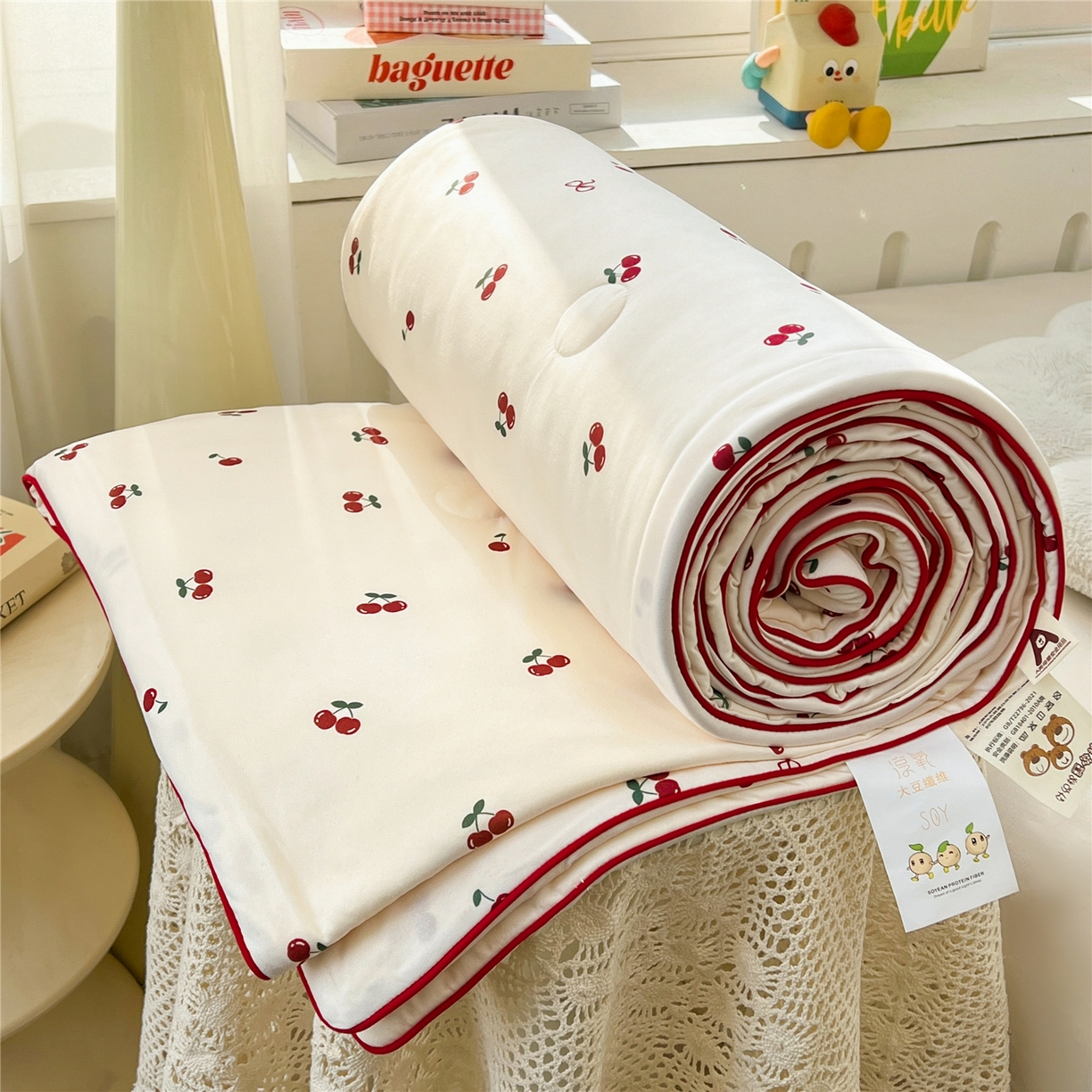 91家纺网 家纺一手货源 找家纺 优被业 2026新款A类牛奶丝针织棉软糯凉感大豆夏被空调被夏凉被(20%大豆国标包检测） 小樱桃