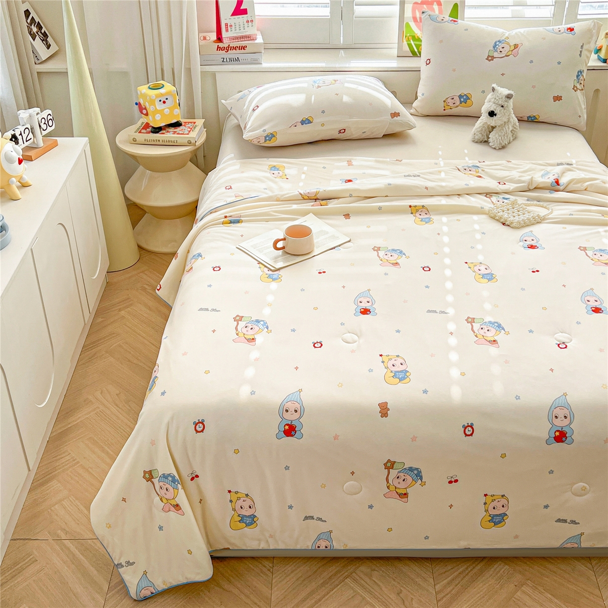 91家纺网 家纺一手货源 找家纺 优被业 2026新款A类牛奶丝针织棉软糯凉感大豆夏被空调被夏凉被(20%大豆国标包检测） 星星宝贝