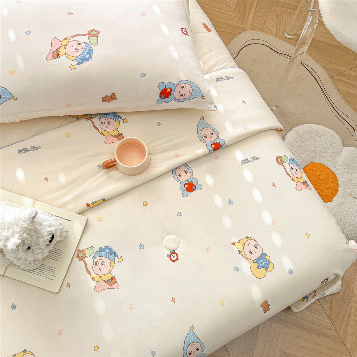 91家纺网 家纺一手货源 找家纺 优被业 2026新款A类牛奶丝针织棉软糯凉感大豆夏被空调被夏凉被(20%大豆国标包检测） 星星宝贝