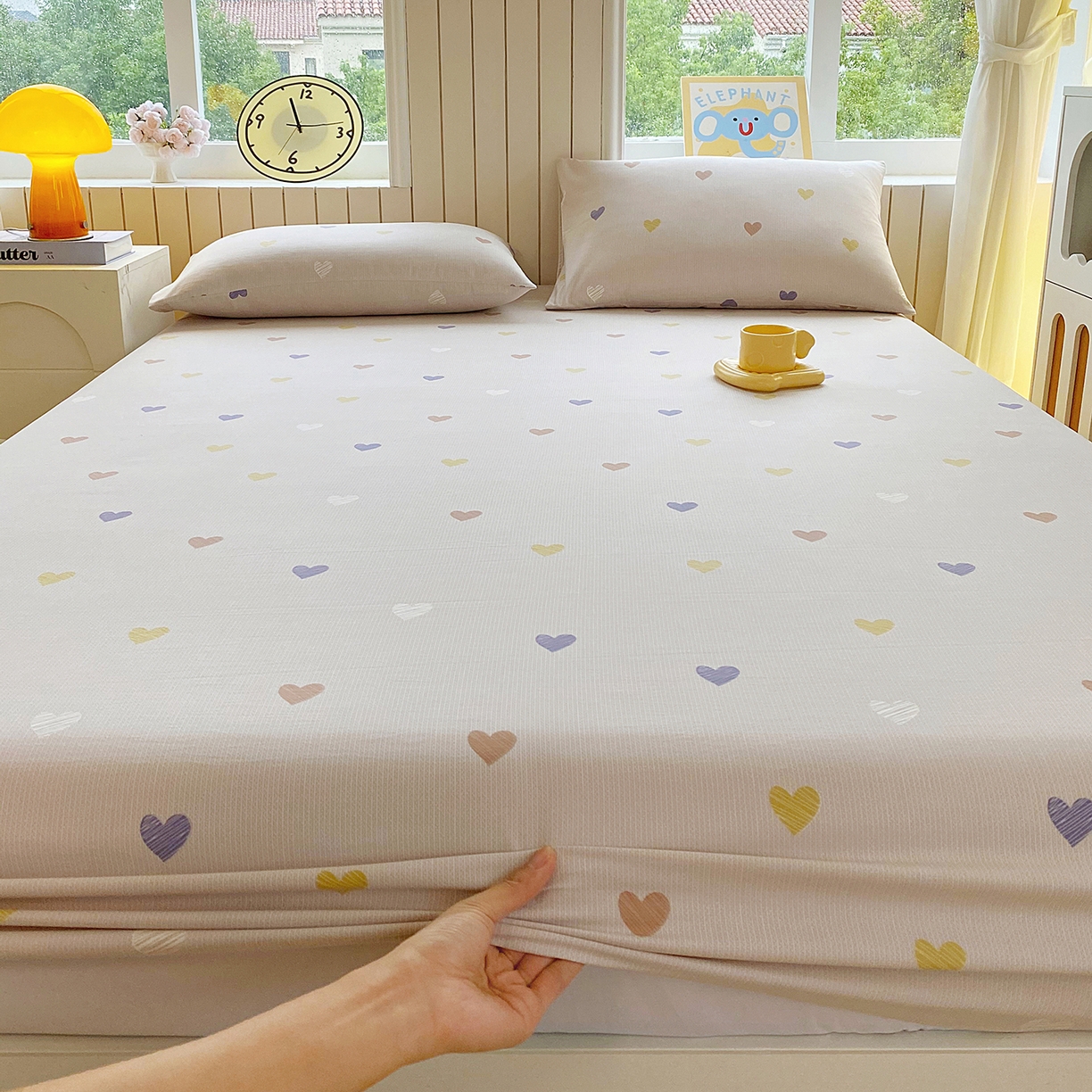 91家纺网 家纺一手货源 找家纺 悦织湾家纺 2026新款斜纹加厚水洗棉超细斜（加厚）床笠单床笠床笠单件-席梦思保护套 床笠-浪漫爱心