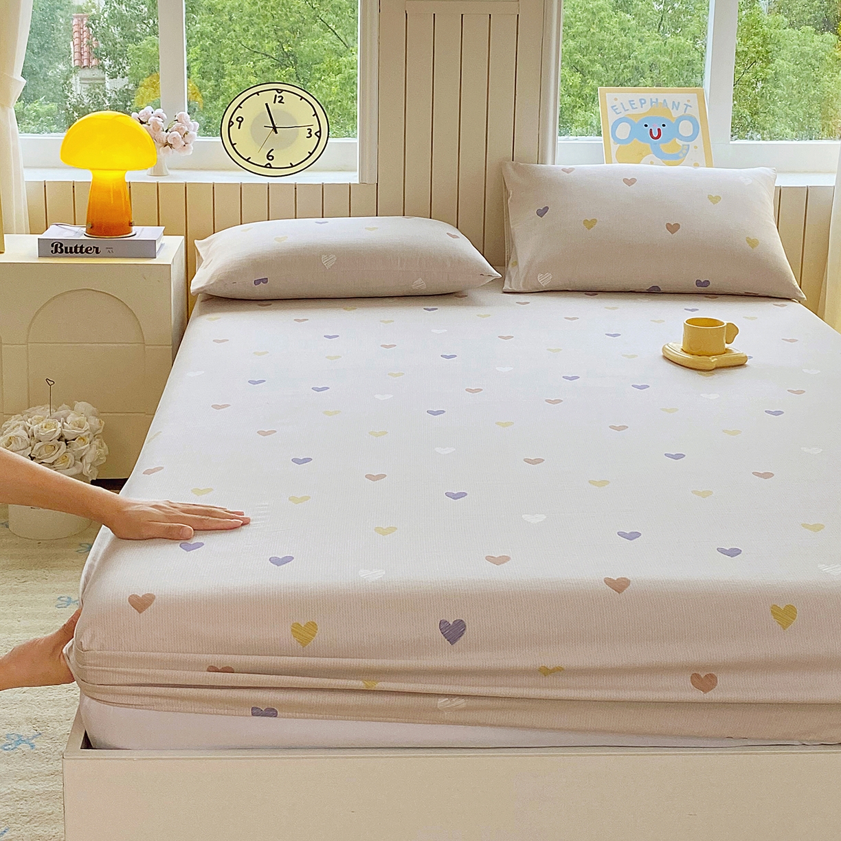 91家纺网 家纺一手货源 找家纺 悦织湾家纺 2026新款斜纹加厚水洗棉超细斜（加厚）床笠单床笠床笠单件-席梦思保护套 床笠-浪漫爱心