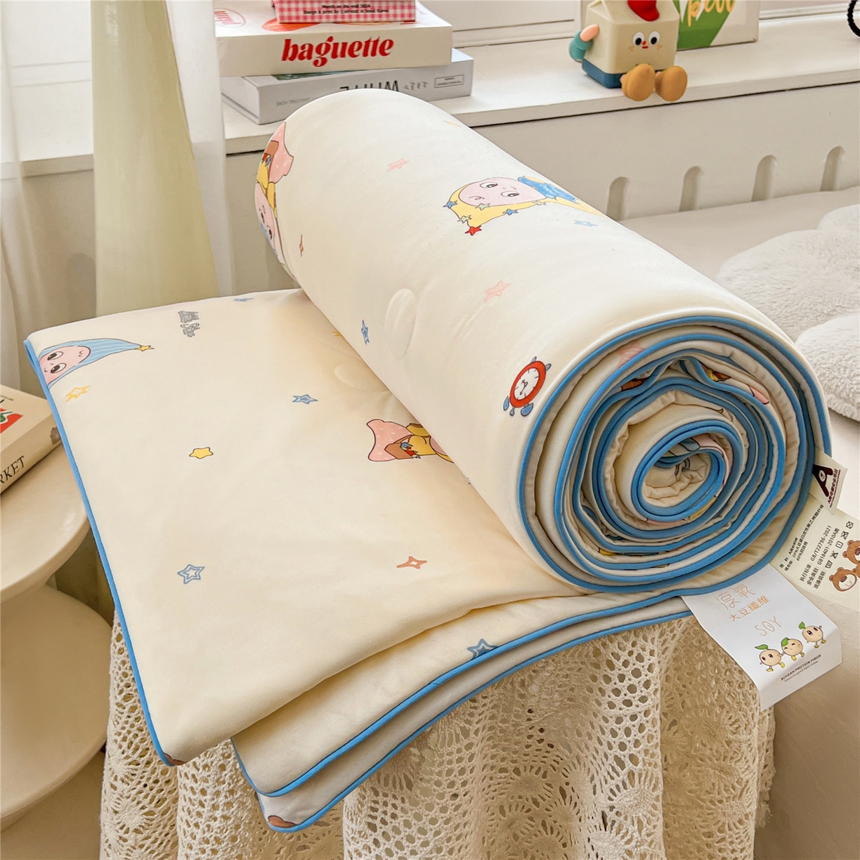 91家纺网 家纺一手货源 找家纺 优被业 2026新款A类牛奶丝针织棉软糯凉感大豆夏被空调被夏凉被(20%大豆国标包检测） 星星宝贝