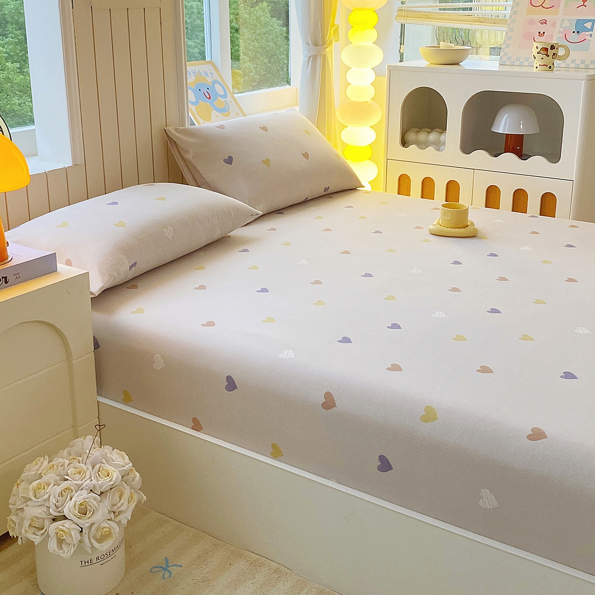 91家纺网 家纺一手货源 找家纺 悦织湾家纺 2026新款斜纹加厚水洗棉超细斜（加厚）床笠单床笠床笠单件-席梦思保护套 床笠-浪漫爱心