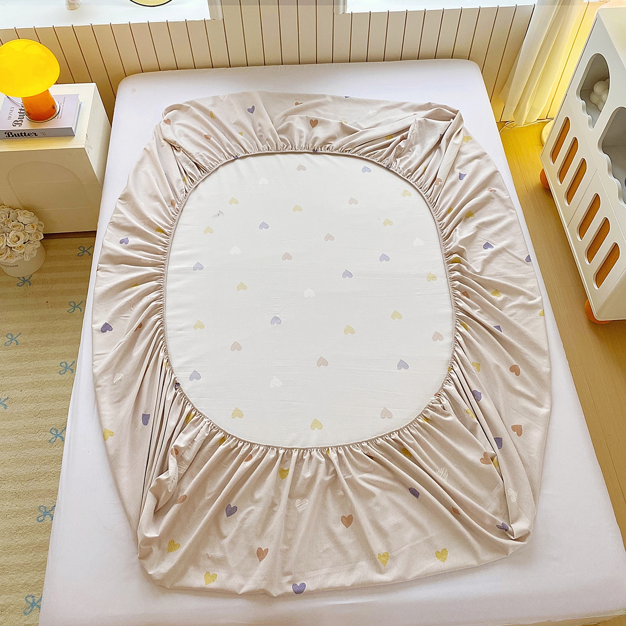 91家纺网 家纺一手货源 找家纺 悦织湾家纺 2026新款斜纹加厚水洗棉超细斜（加厚）床笠单床笠床笠单件-席梦思保护套 床笠-浪漫爱心