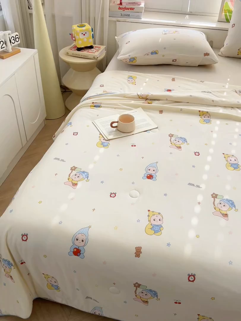 91家纺网 家纺一手货源 找家纺 优被业 2026新款A类牛奶丝针织棉软糯凉感大豆夏被空调被夏凉被(20%大豆国标包检测） 星星宝贝