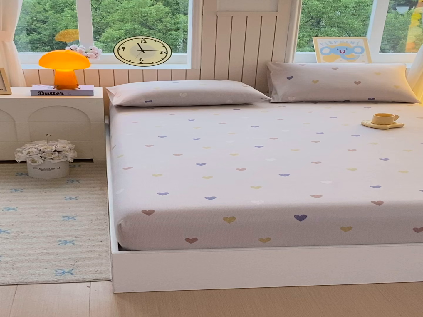 91家纺网 家纺一手货源 找家纺 悦织湾家纺 2026新款斜纹加厚水洗棉超细斜（加厚）床笠单床笠床笠单件-席梦思保护套 床笠-浪漫爱心