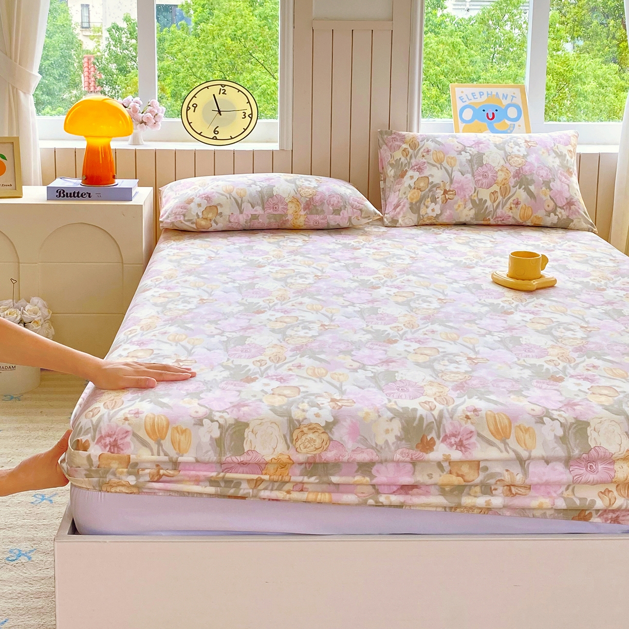 91家纺网 家纺一手货源 找家纺 悦织湾家纺 2026新款斜纹加厚水洗棉超细斜（加厚）床笠单床笠床笠单件-席梦思保护套 床笠-莫奈油画