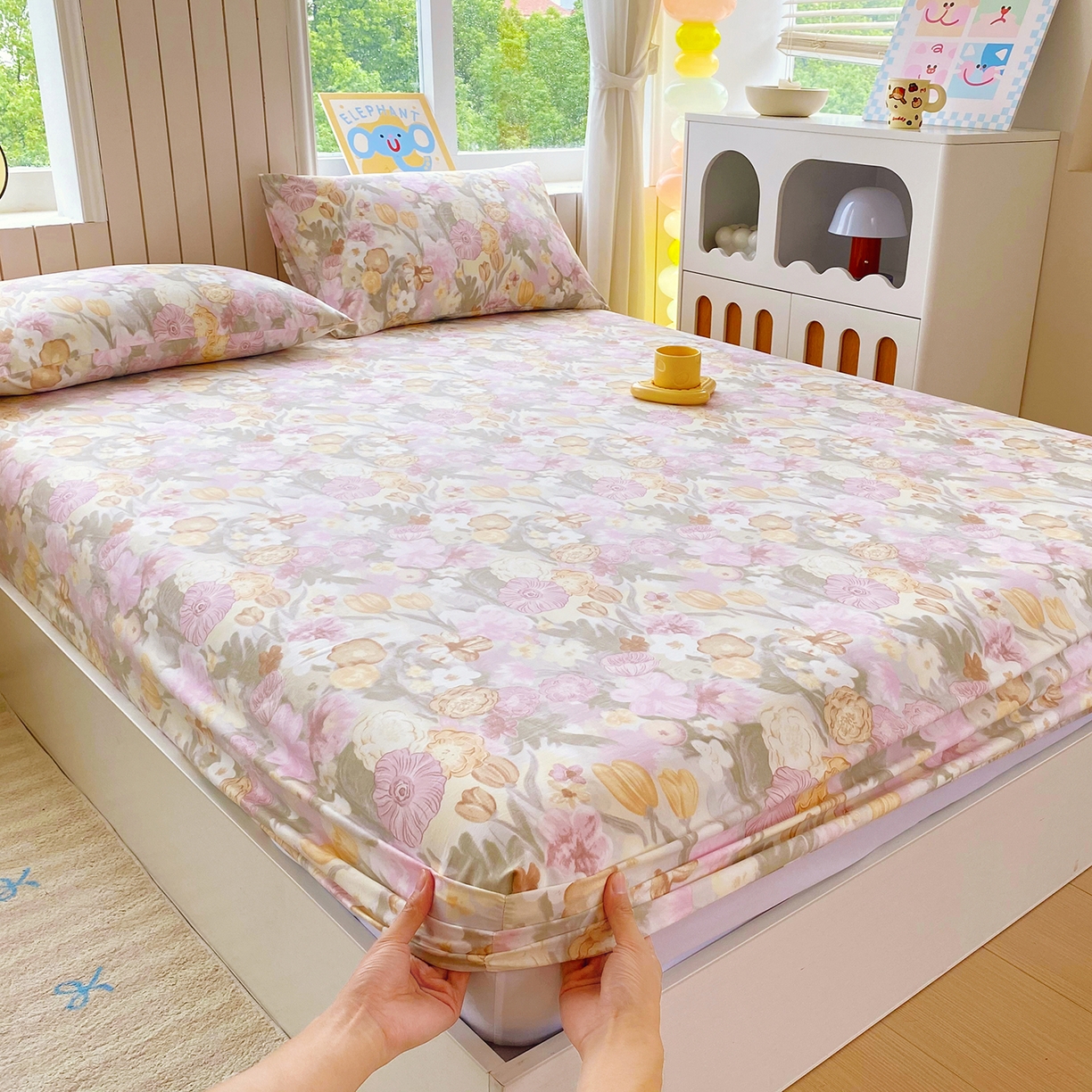 91家纺网 家纺一手货源 找家纺 悦织湾家纺 2026新款斜纹加厚水洗棉超细斜（加厚）床笠单床笠床笠单件-席梦思保护套 床笠-莫奈油画