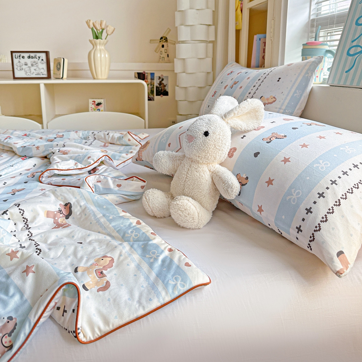 91家纺网 家纺一手货源 找家纺 优被业 2026新款A类牛奶丝针织棉软糯凉感大豆夏被空调被夏凉被(20%大豆国标包检测） 幸运小马