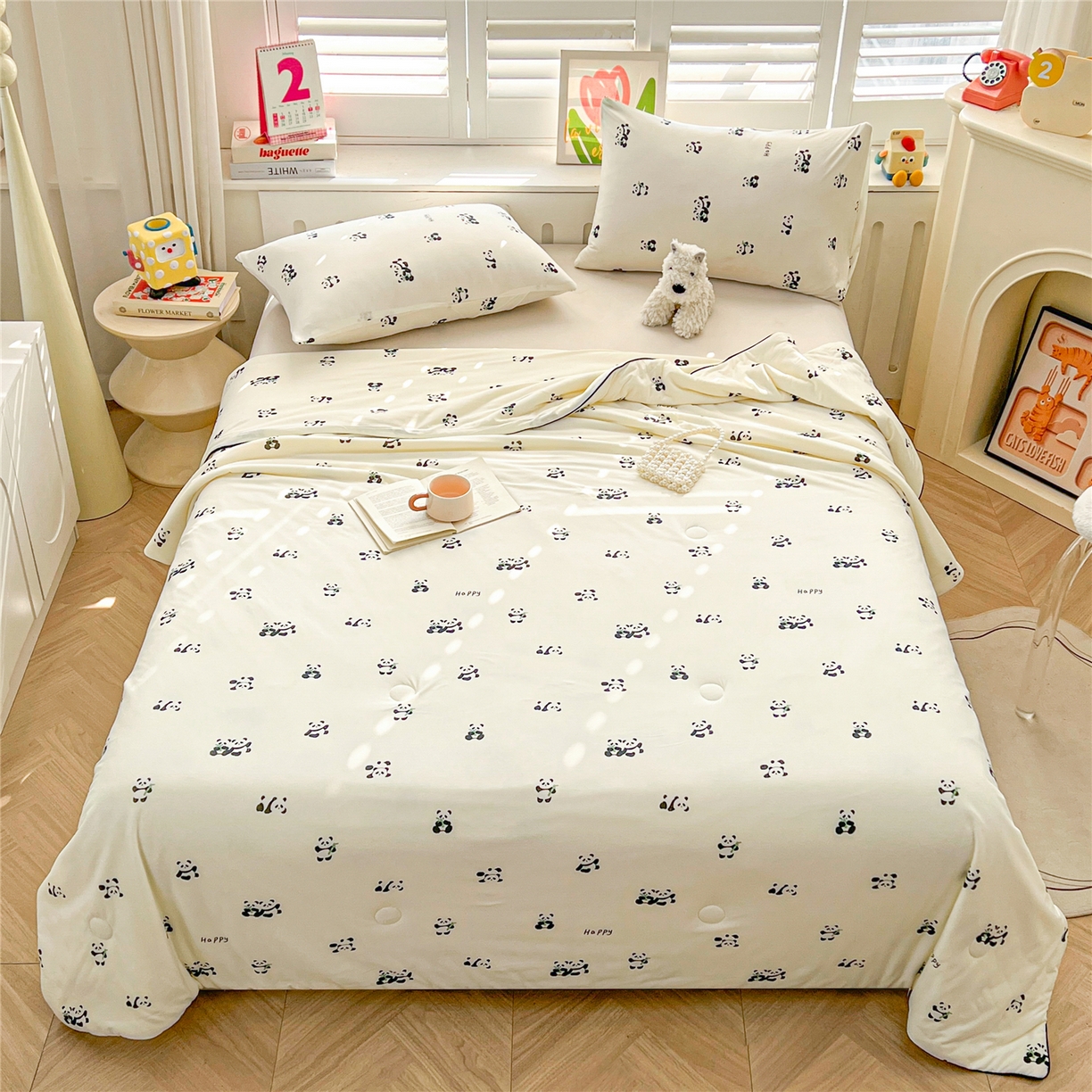 91家纺网 家纺一手货源 找家纺 优被业 2026新款A类牛奶丝针织棉软糯凉感大豆夏被空调被夏凉被(20%大豆国标包检测） 熊猫贝贝