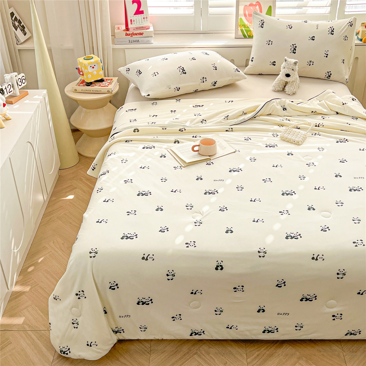 91家纺网 家纺一手货源 找家纺 优被业 2026新款A类牛奶丝针织棉软糯凉感大豆夏被空调被夏凉被(20%大豆国标包检测） 熊猫贝贝