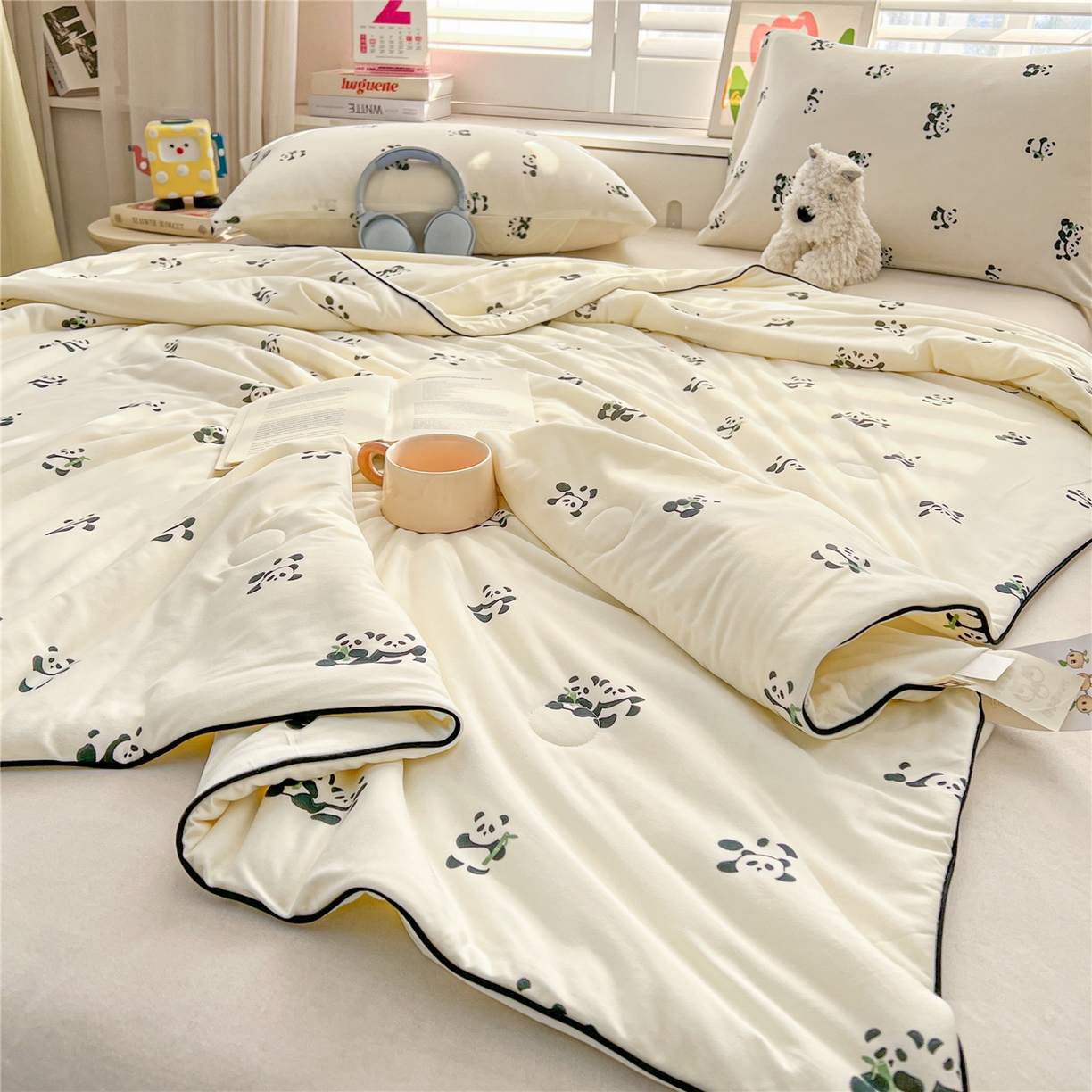 91家纺网 家纺一手货源 找家纺 优被业 2026新款A类牛奶丝针织棉软糯凉感大豆夏被空调被夏凉被(20%大豆国标包检测） 熊猫贝贝