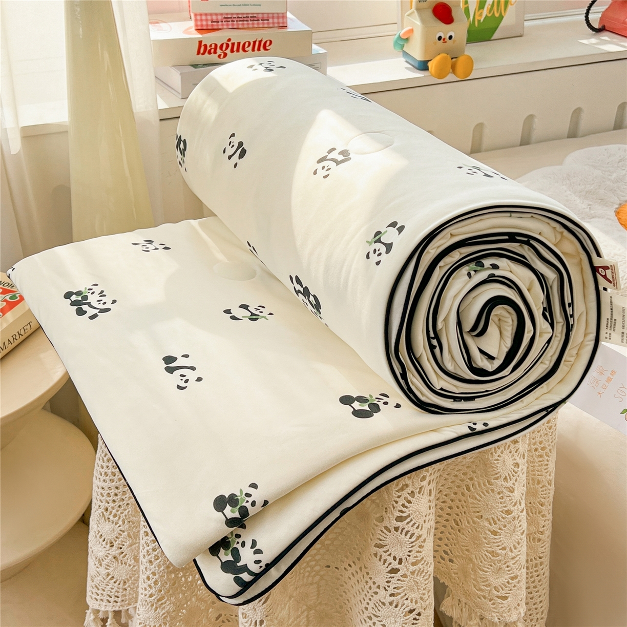 91家纺网 家纺一手货源 找家纺 优被业 2026新款A类牛奶丝针织棉软糯凉感大豆夏被空调被夏凉被(20%大豆国标包检测） 熊猫贝贝