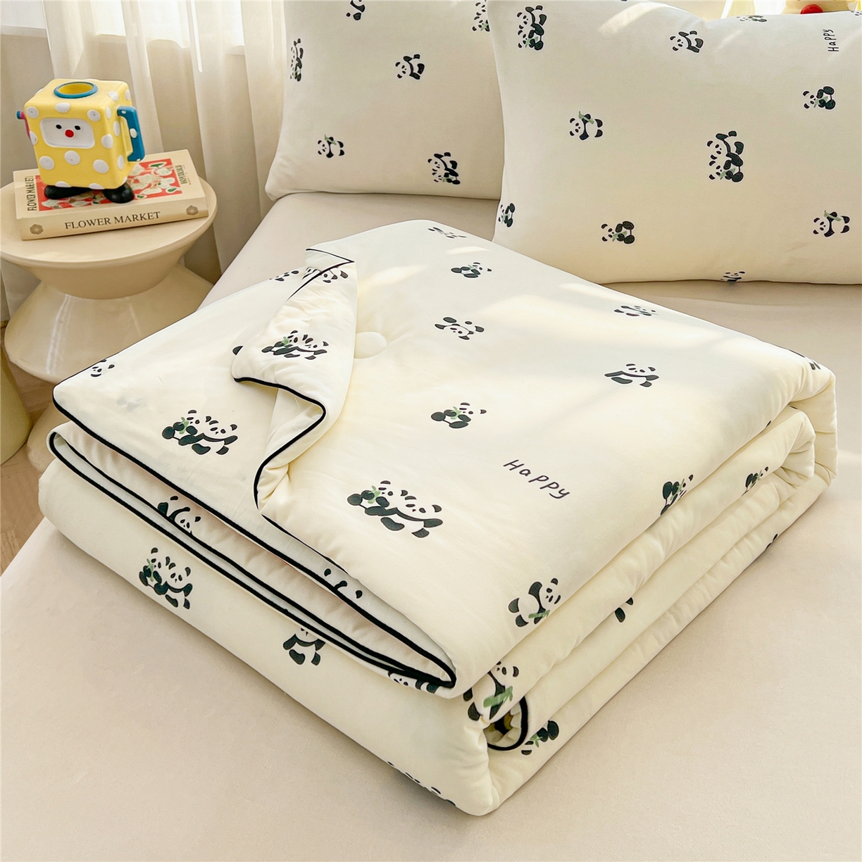 91家纺网 家纺一手货源 找家纺 优被业 2026新款A类牛奶丝针织棉软糯凉感大豆夏被空调被夏凉被(20%大豆国标包检测） 熊猫贝贝