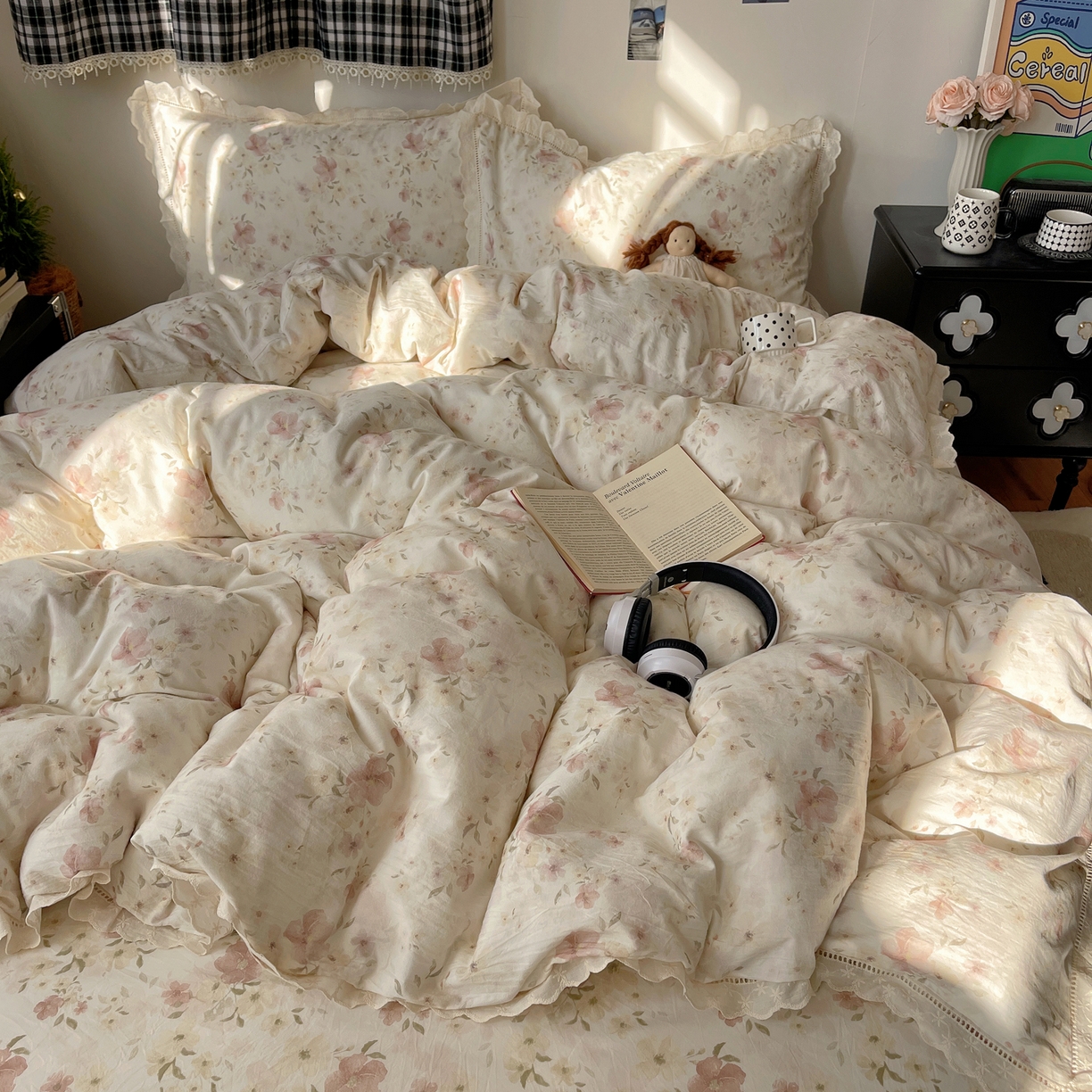 91家纺网 家纺一手货源 找家纺 （总）悦织湾家纺 2026新款镂空花边碎花款四件套印花学生宿舍床上用品三4件套单品被套枕套