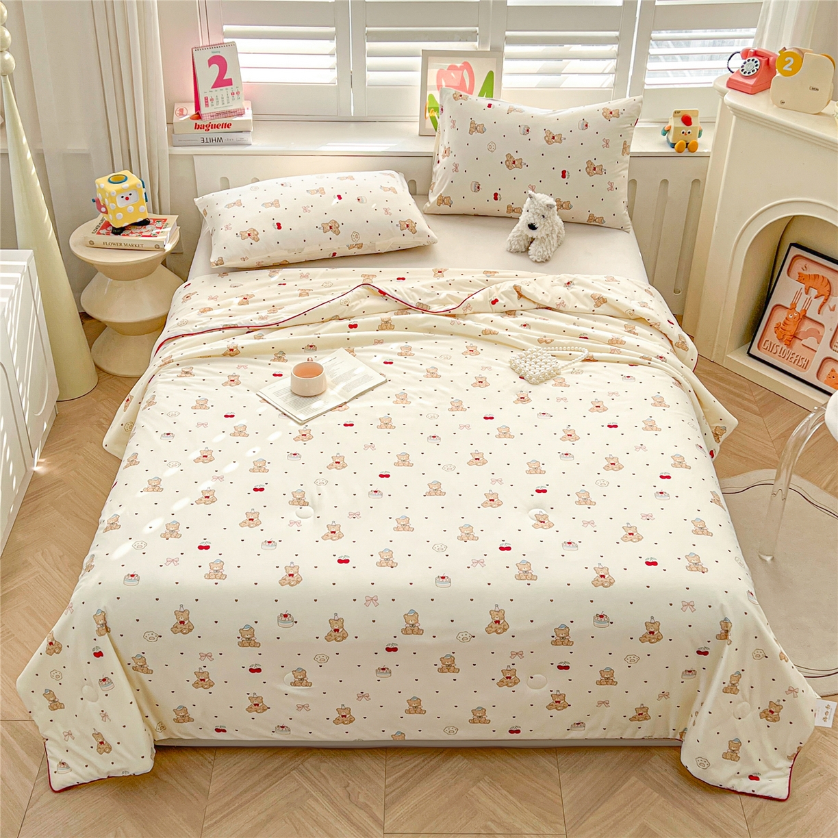 91家纺网 家纺一手货源 找家纺 优被业 2026新款A类牛奶丝针织棉软糯凉感大豆夏被空调被夏凉被(20%大豆国标包检测） 樱桃小熊