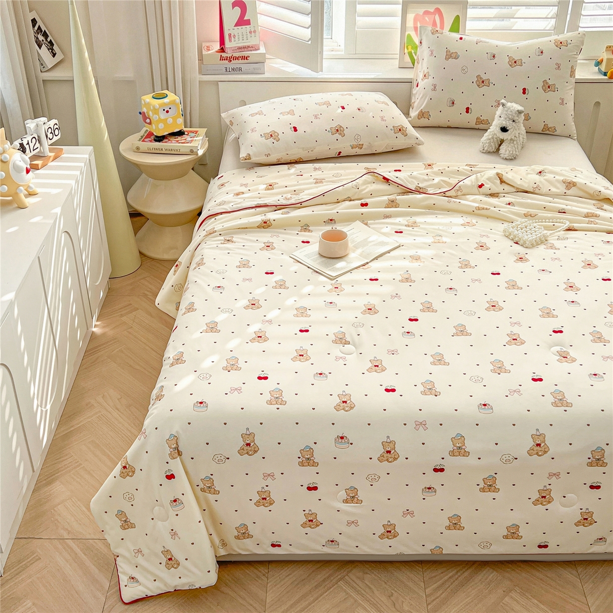 91家纺网 家纺一手货源 找家纺 优被业 2026新款A类牛奶丝针织棉软糯凉感大豆夏被空调被夏凉被(20%大豆国标包检测） 樱桃小熊