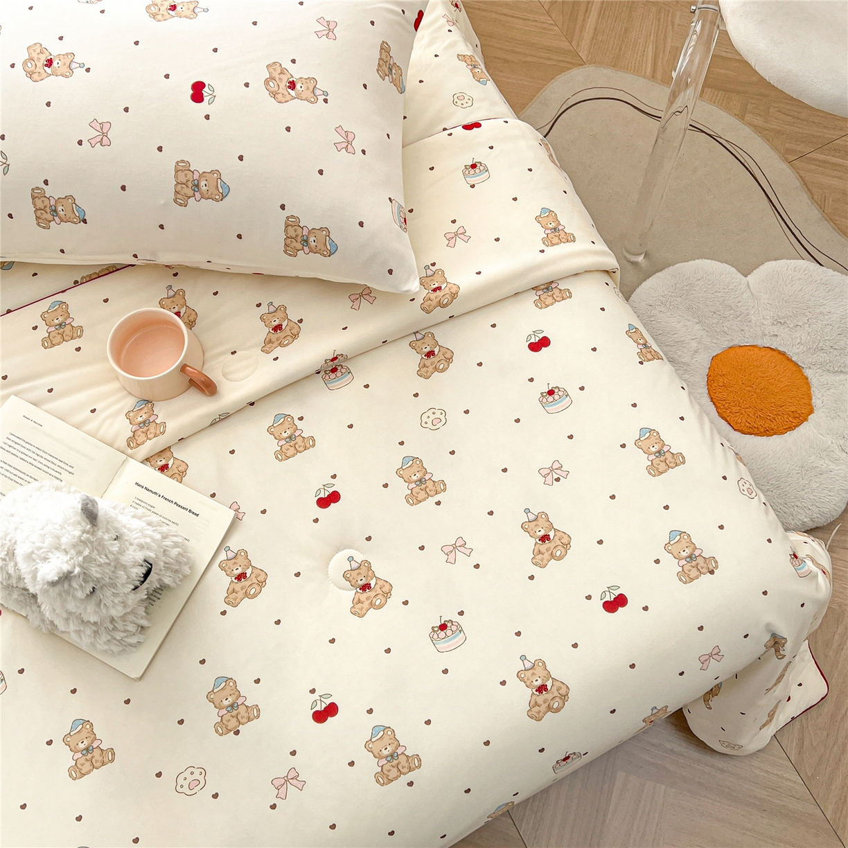 91家纺网 家纺一手货源 找家纺 优被业 2026新款A类牛奶丝针织棉软糯凉感大豆夏被空调被夏凉被(20%大豆国标包检测） 樱桃小熊