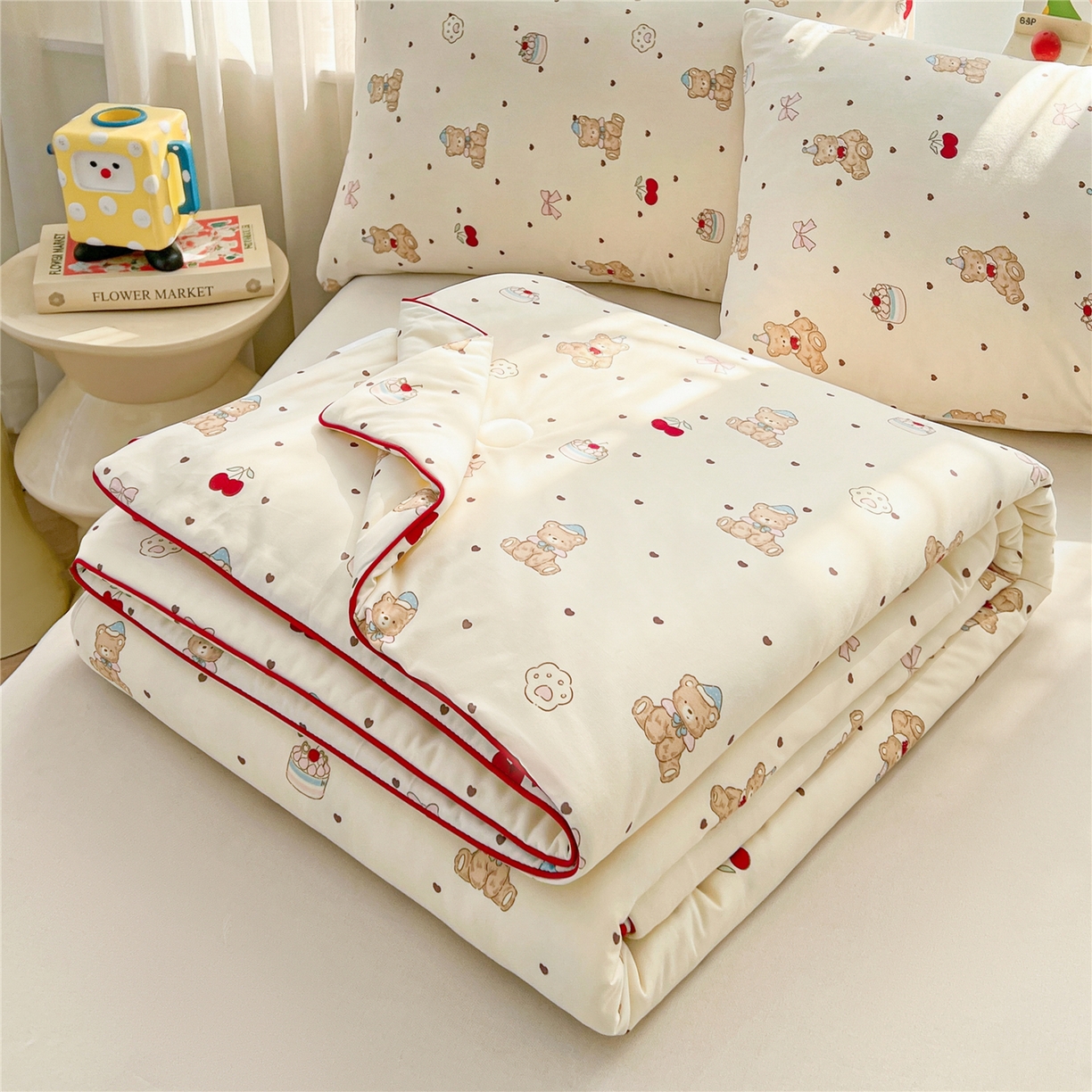 91家纺网 家纺一手货源 找家纺 优被业 2026新款A类牛奶丝针织棉软糯凉感大豆夏被空调被夏凉被(20%大豆国标包检测） 樱桃小熊