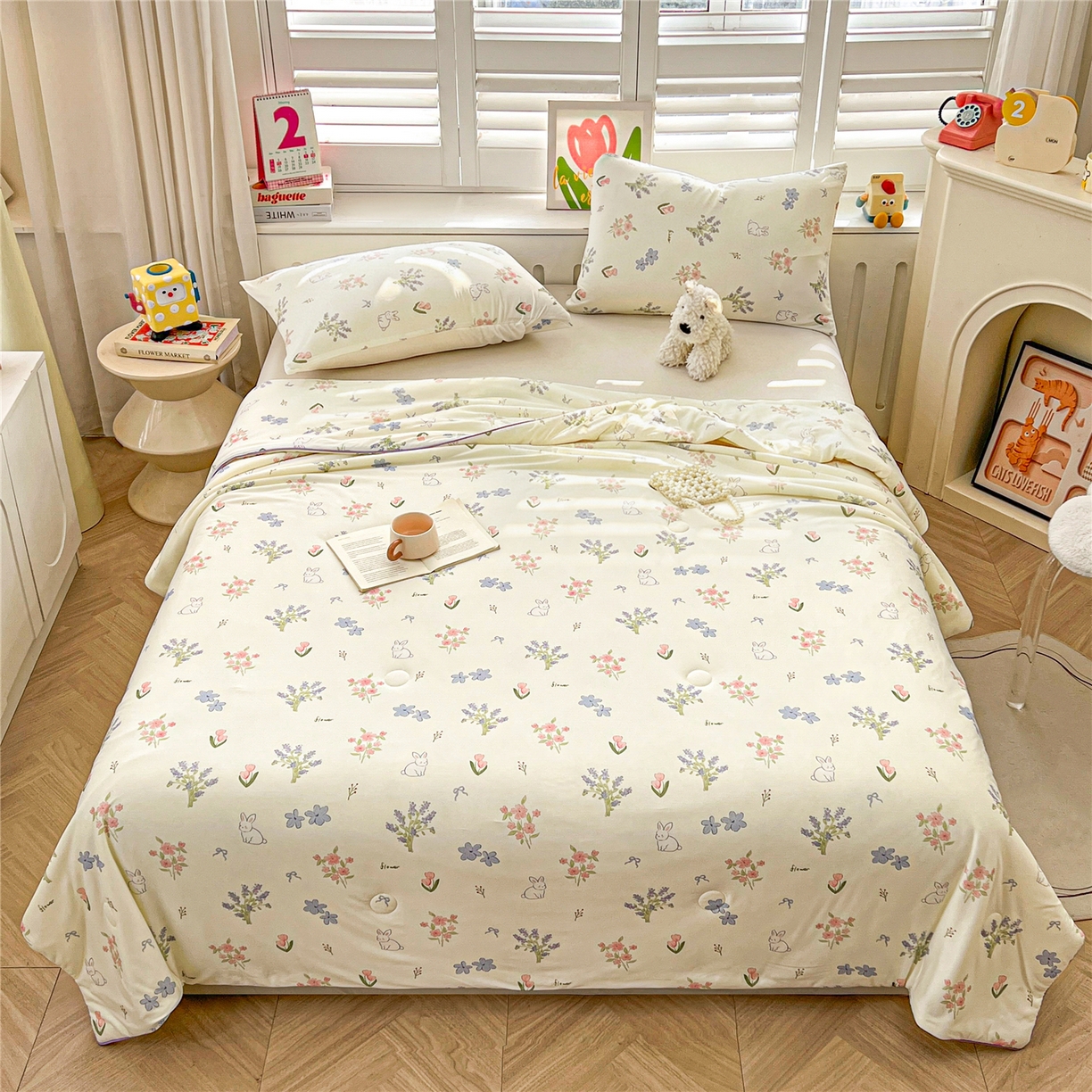 91家纺网 家纺一手货源 找家纺 优被业 2026新款A类牛奶丝针织棉软糯凉感大豆夏被空调被夏凉被(20%大豆国标包检测） 紫萱兔