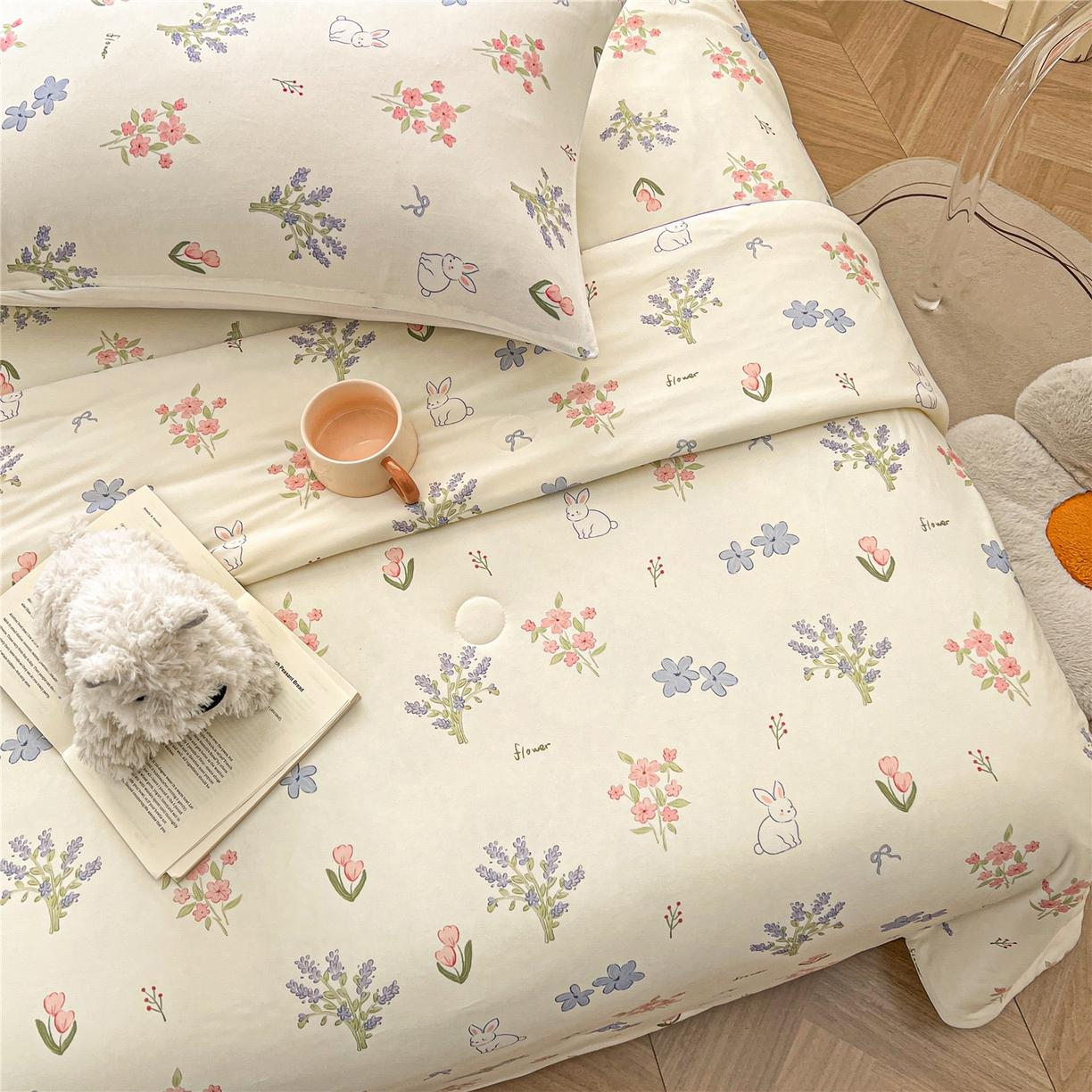 91家纺网 家纺一手货源 找家纺 优被业 2026新款A类牛奶丝针织棉软糯凉感大豆夏被空调被夏凉被(20%大豆国标包检测） 紫萱兔