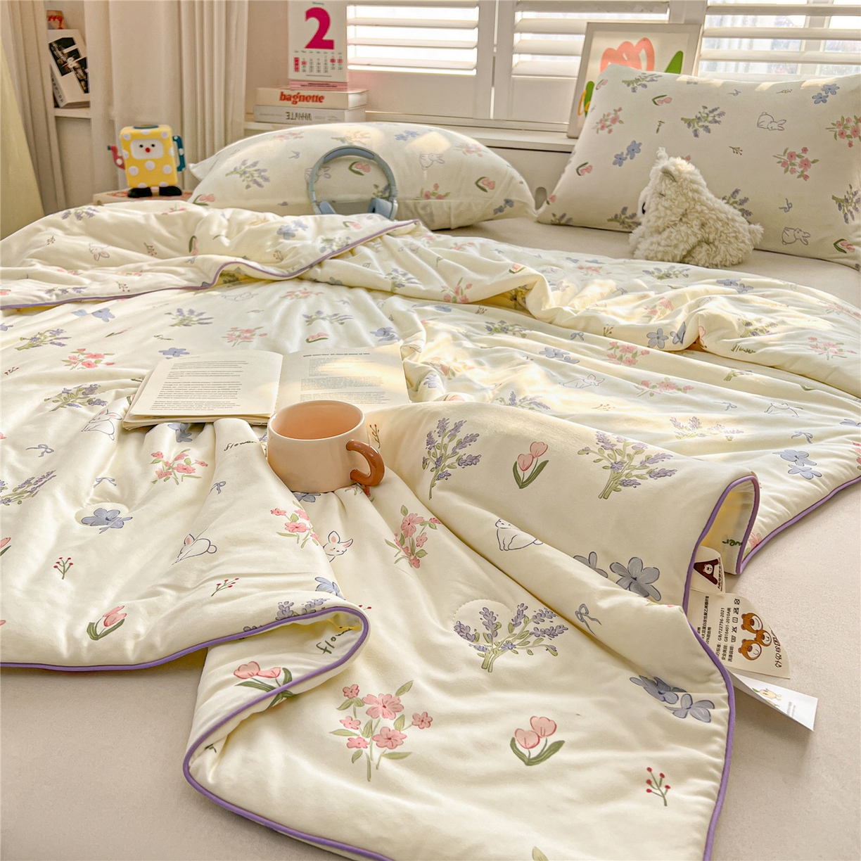 91家纺网 家纺一手货源 找家纺 优被业 2026新款A类牛奶丝针织棉软糯凉感大豆夏被空调被夏凉被(20%大豆国标包检测） 紫萱兔