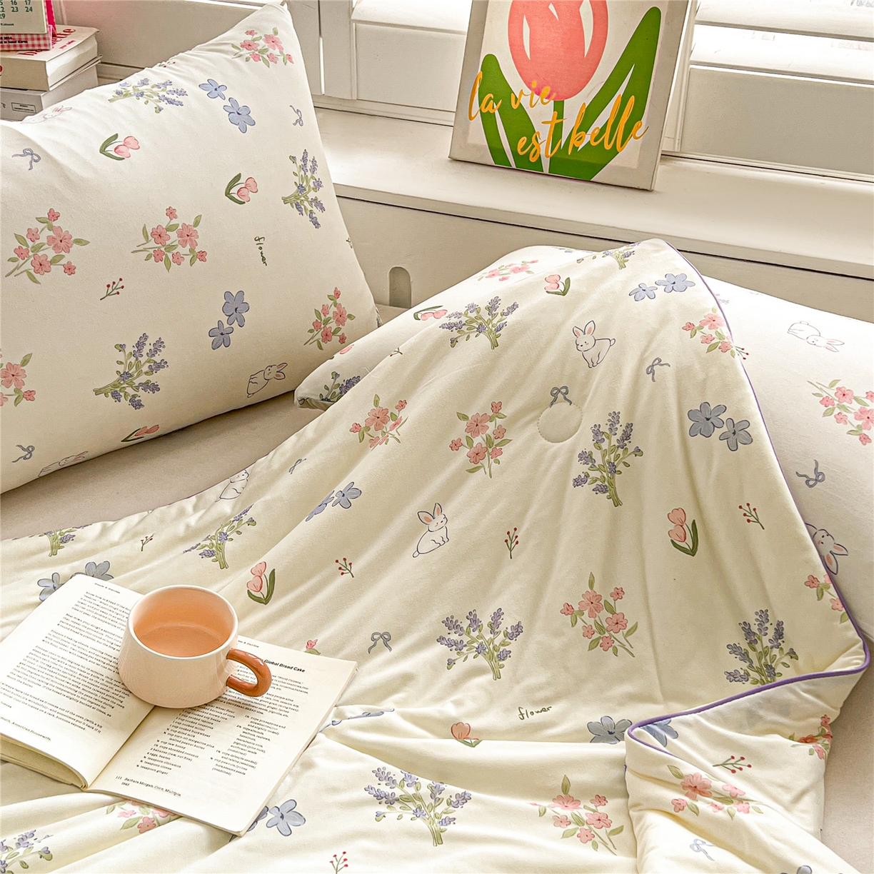 91家纺网 家纺一手货源 找家纺 优被业 2026新款A类牛奶丝针织棉软糯凉感大豆夏被空调被夏凉被(20%大豆国标包检测） 紫萱兔