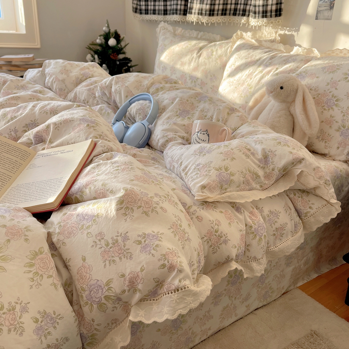 91家纺网 家纺一手货源 找家纺 （总）悦织湾家纺 2026新款镂空花边碎花款四件套印花学生宿舍床上用品三4件套单品被套枕套