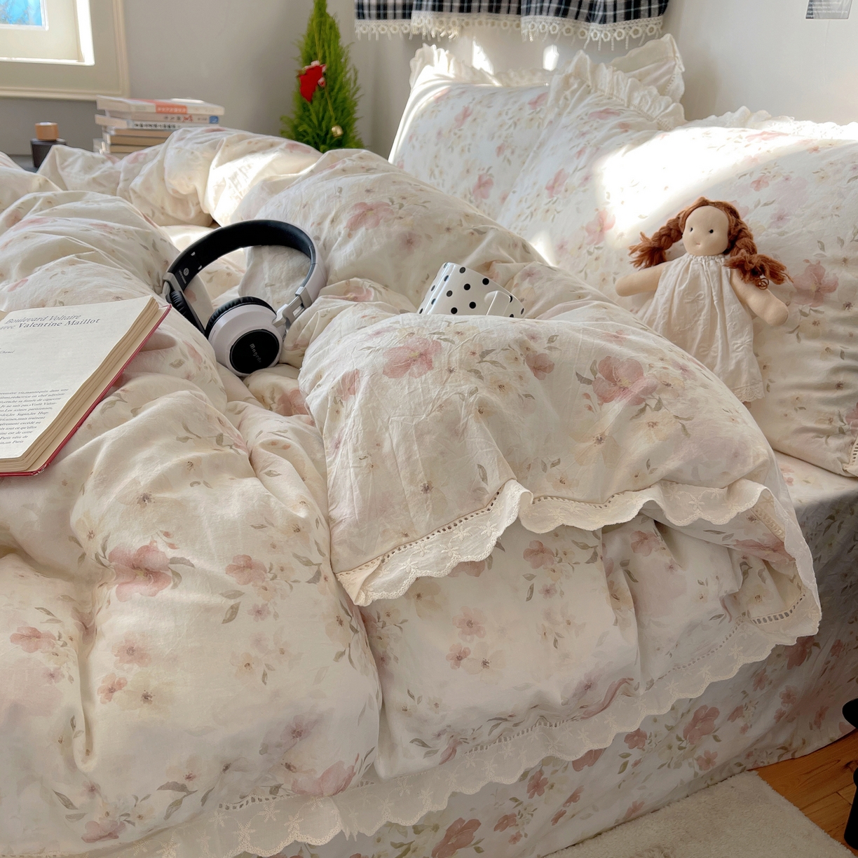 91家纺网 家纺一手货源 找家纺 悦织湾家纺 2026新款镂空花边碎花款四件套印花学生宿舍床上用品三4件套单品被套枕套 暗香