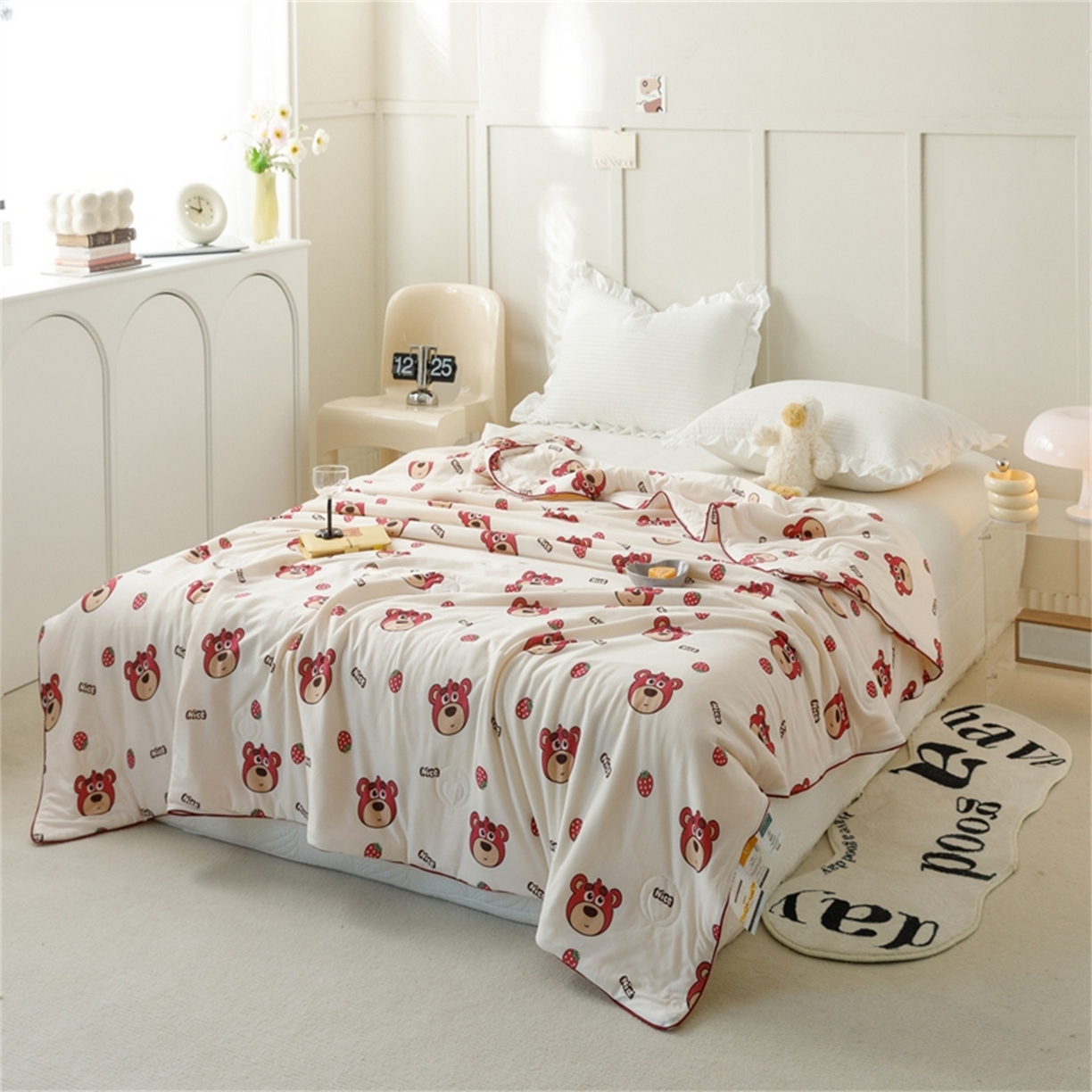 91家纺网 家纺一手货源 找家纺 优被业 2026新款A类牛奶丝针织棉软糯凉感大豆夏被空调被夏凉被(20%大豆国标包检测） 草莓小熊