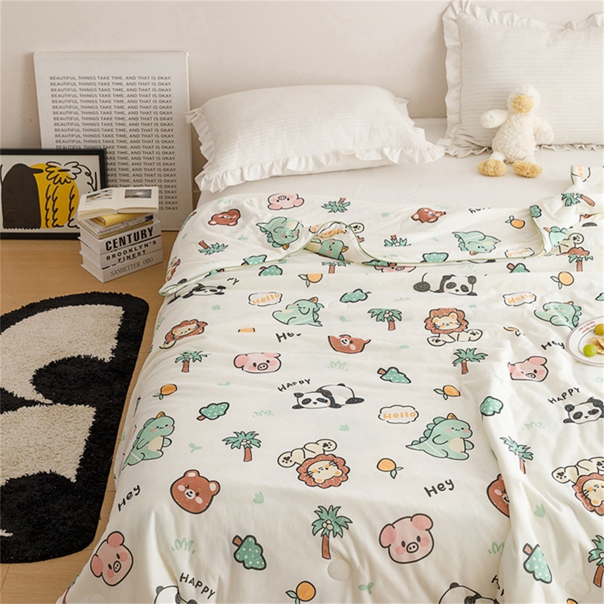 91家纺网 家纺一手货源 找家纺 优被业 2026新款A类牛奶丝针织棉软糯凉感大豆夏被空调被夏凉被(20%大豆国标包检测） 动物园